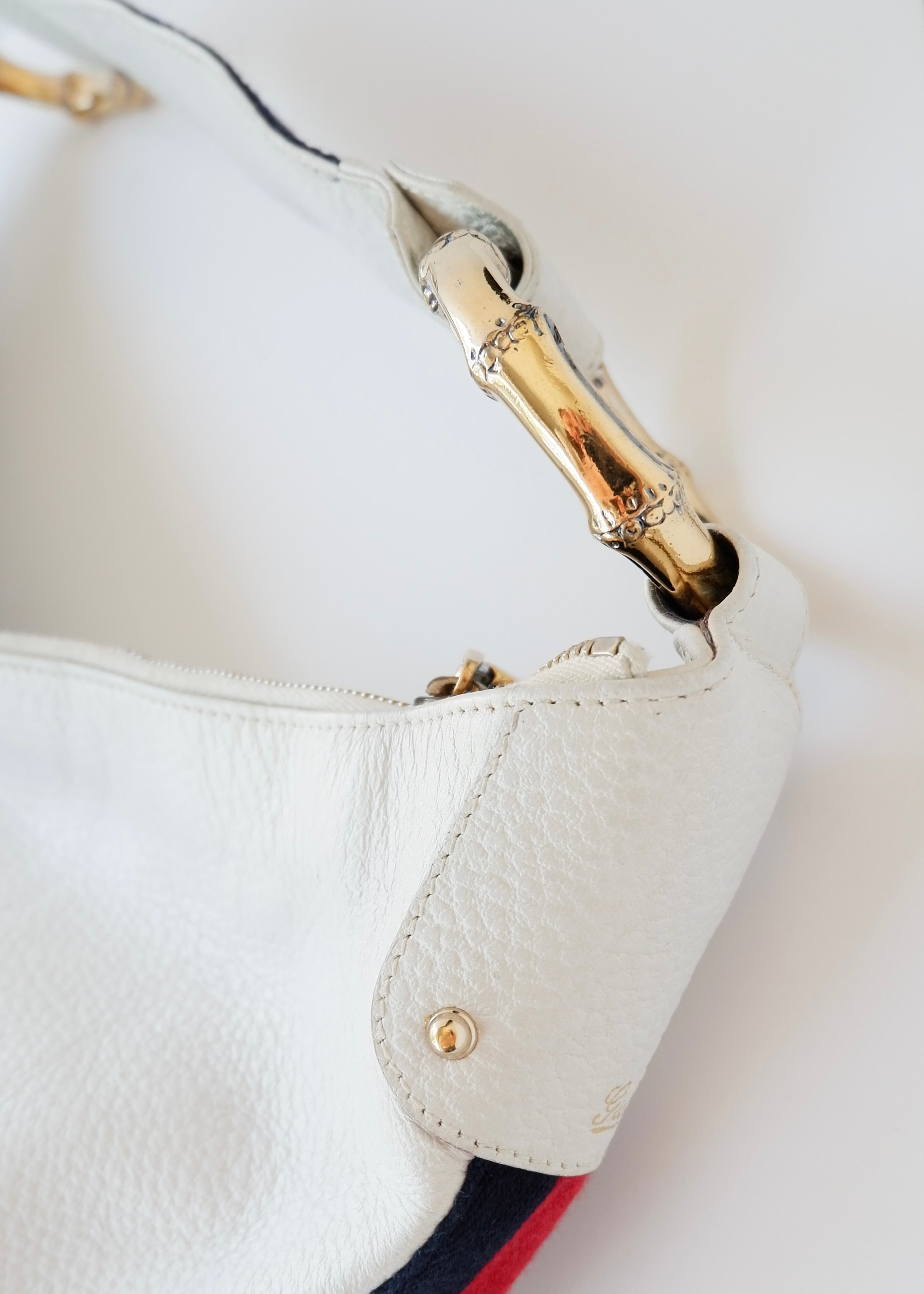 Preowned Gucci White Leather Sherry Line Hobo Shoulder Bag