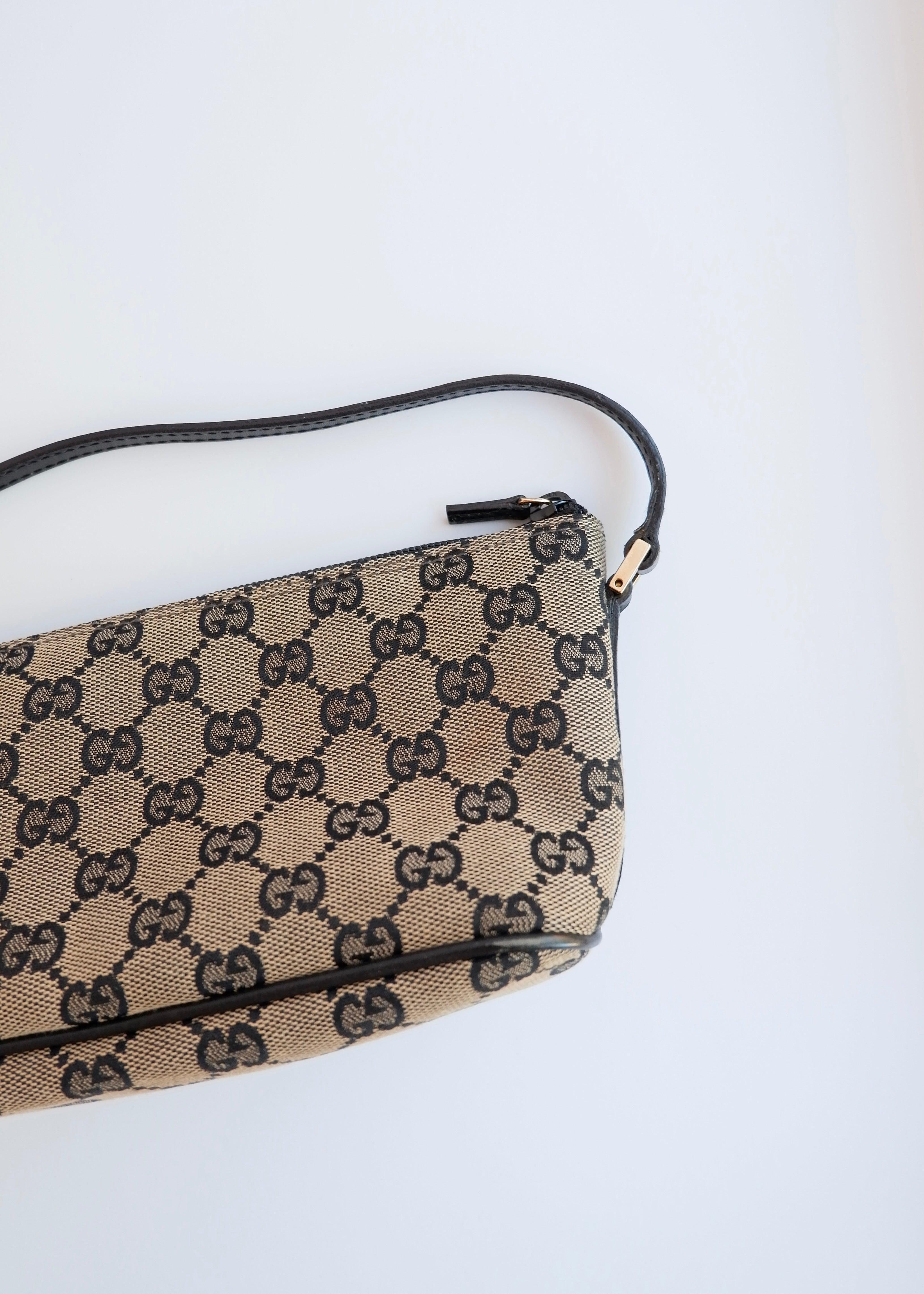 Authentic Preowned Gucci Black GG Canvas Boat Pochette Shoulder Bag