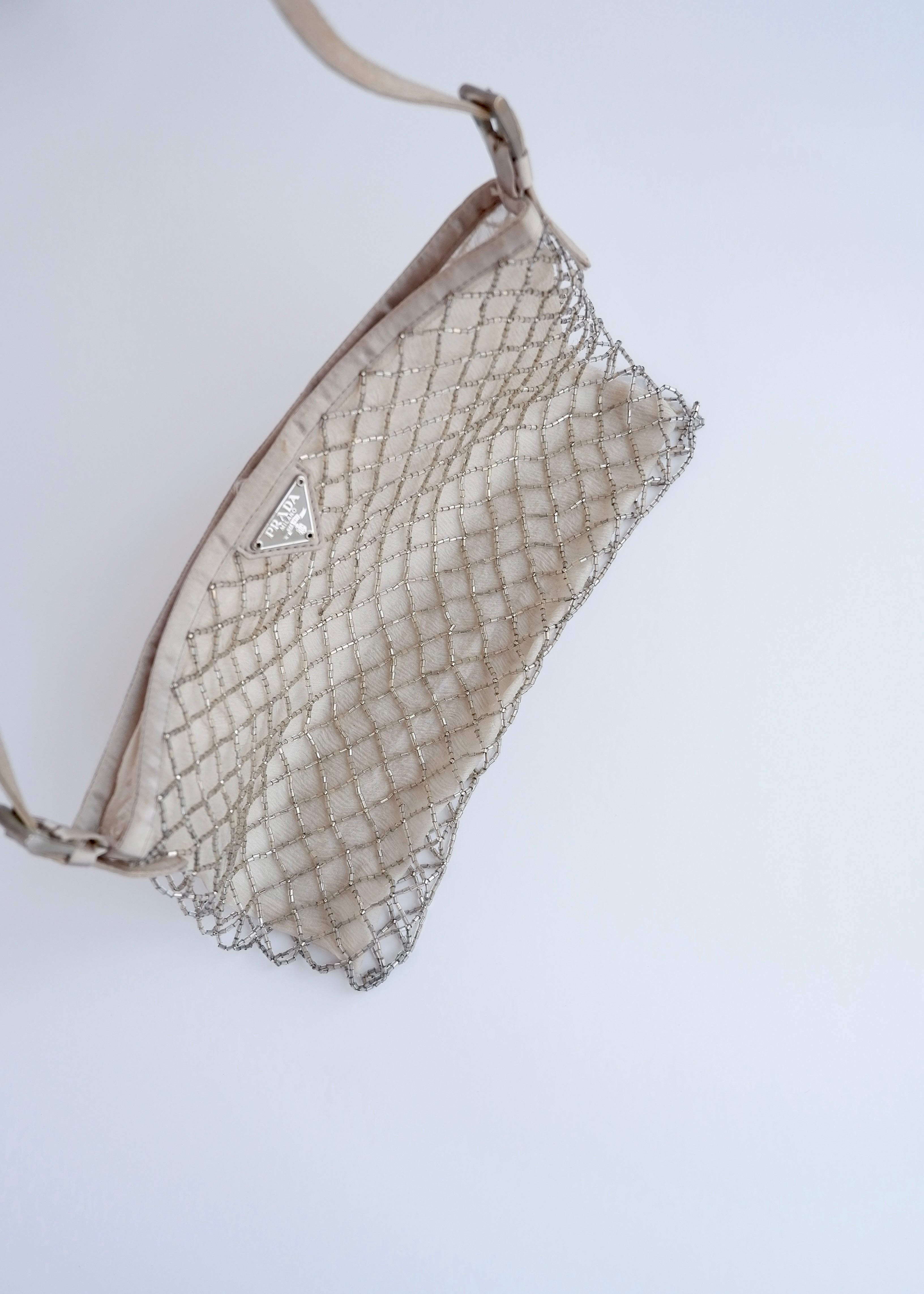 Authentic Preowned Prada Champagne Satin Beaded Shoulder Bag