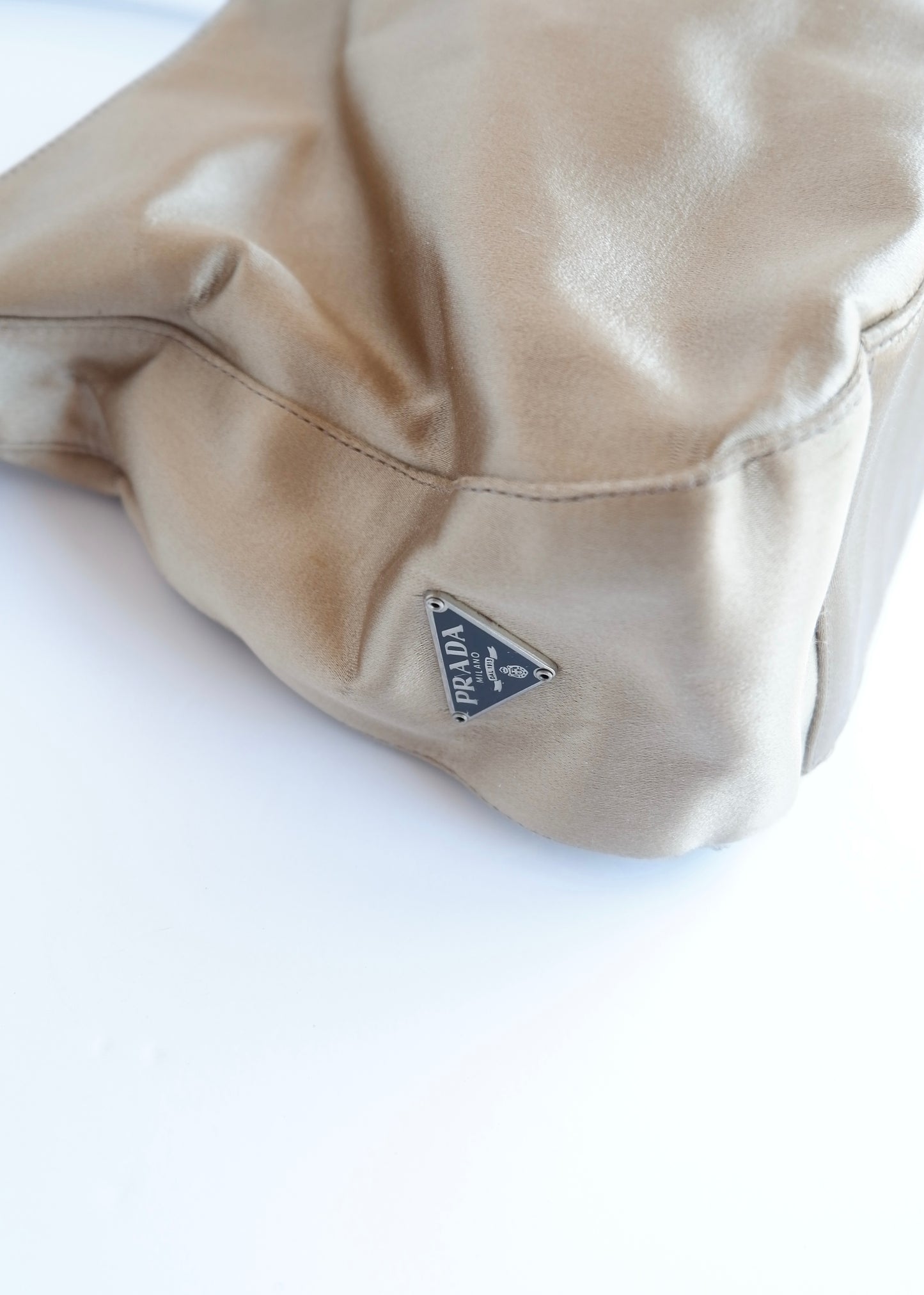Authentic Preowned Vintage Prada Champagne Satin Shoulder Bag