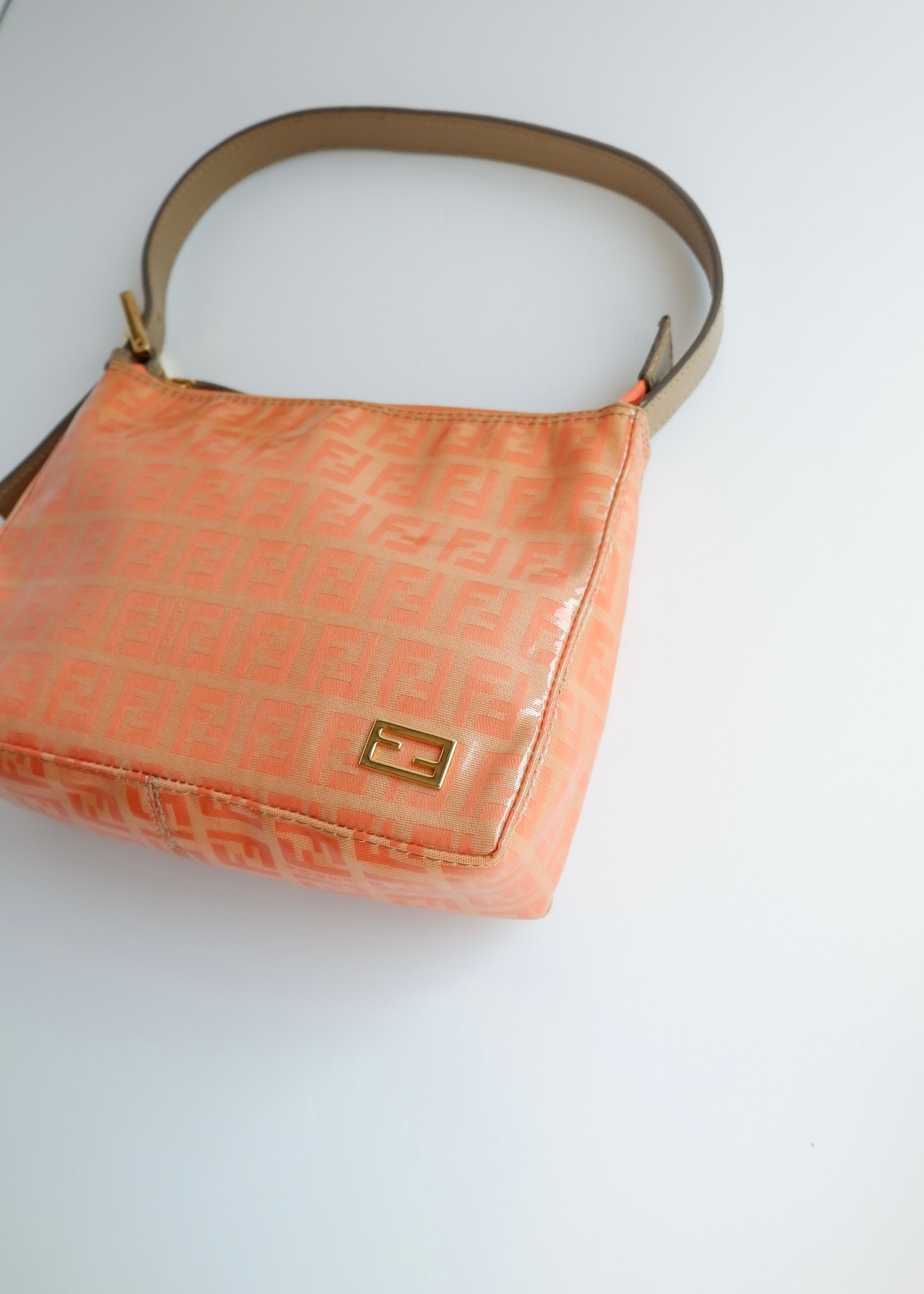 Authentique sac micro bandoulière Fendi Orange Zucchino en toile enduite d'occasion