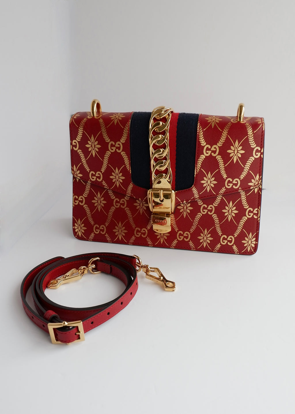 Authentic Preowned Gucci Red/Gold Leather Sylvie Bag