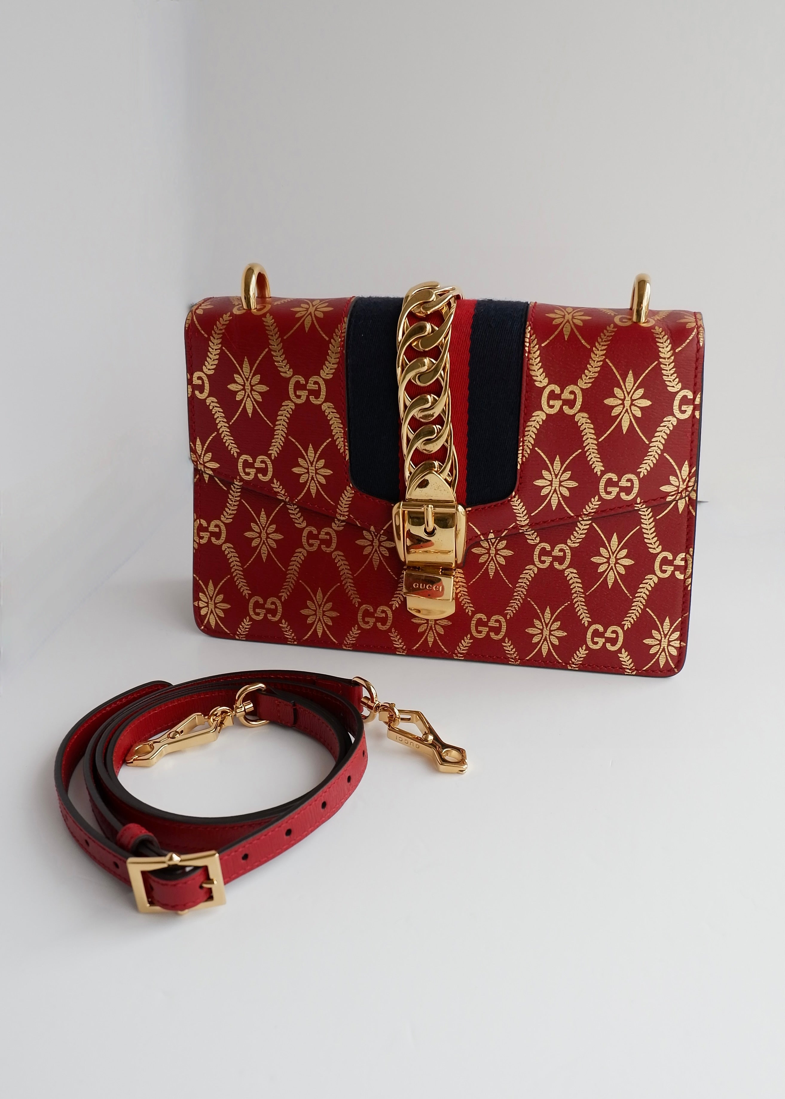 Authentic Preowned Gucci Red/Gold Leather Sylvie Bag