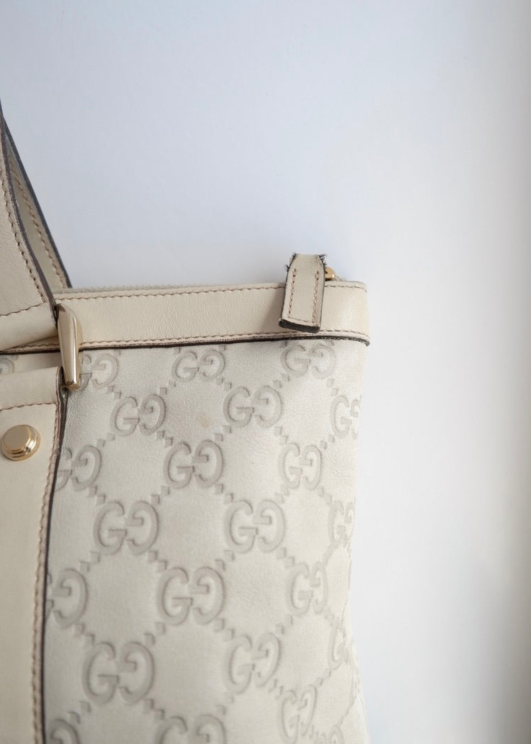 Authentic Preowned Gucci Ivory Leather GG Supreme Shoulder Bag