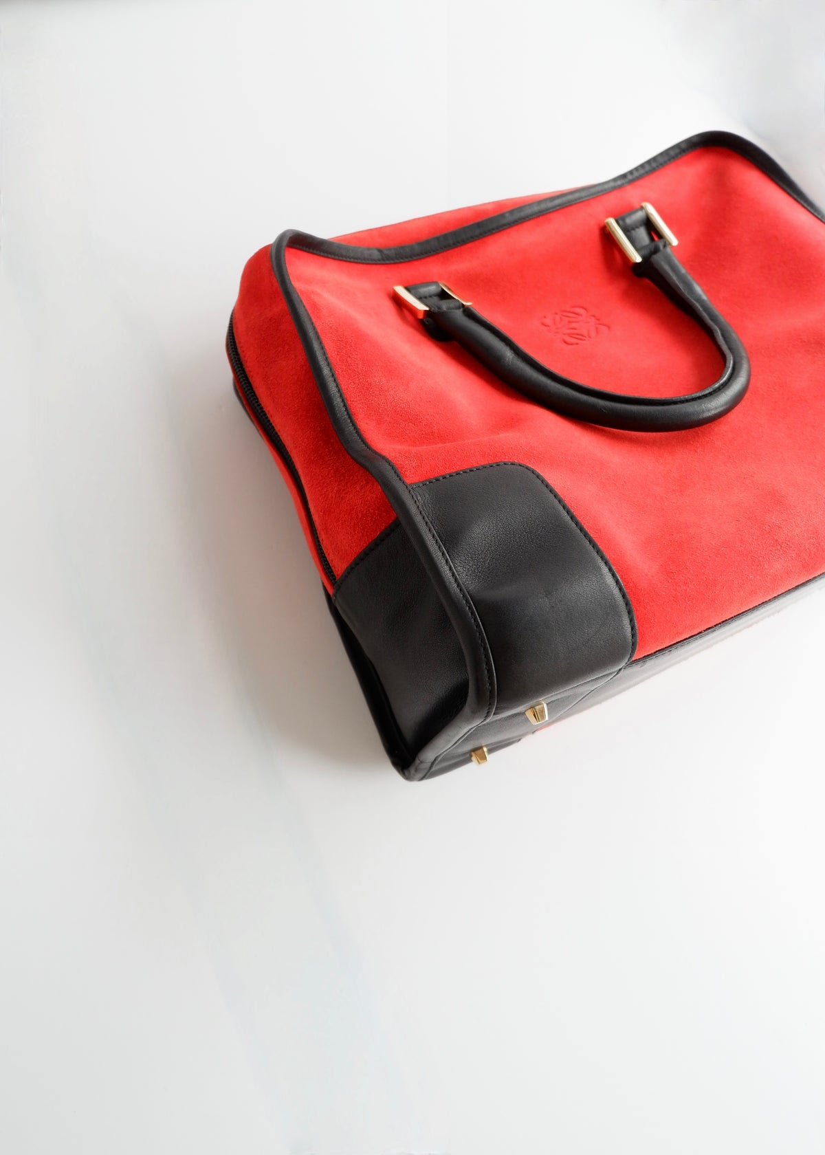 Preowned Loewe Red/Black Suede Amazona Handbag