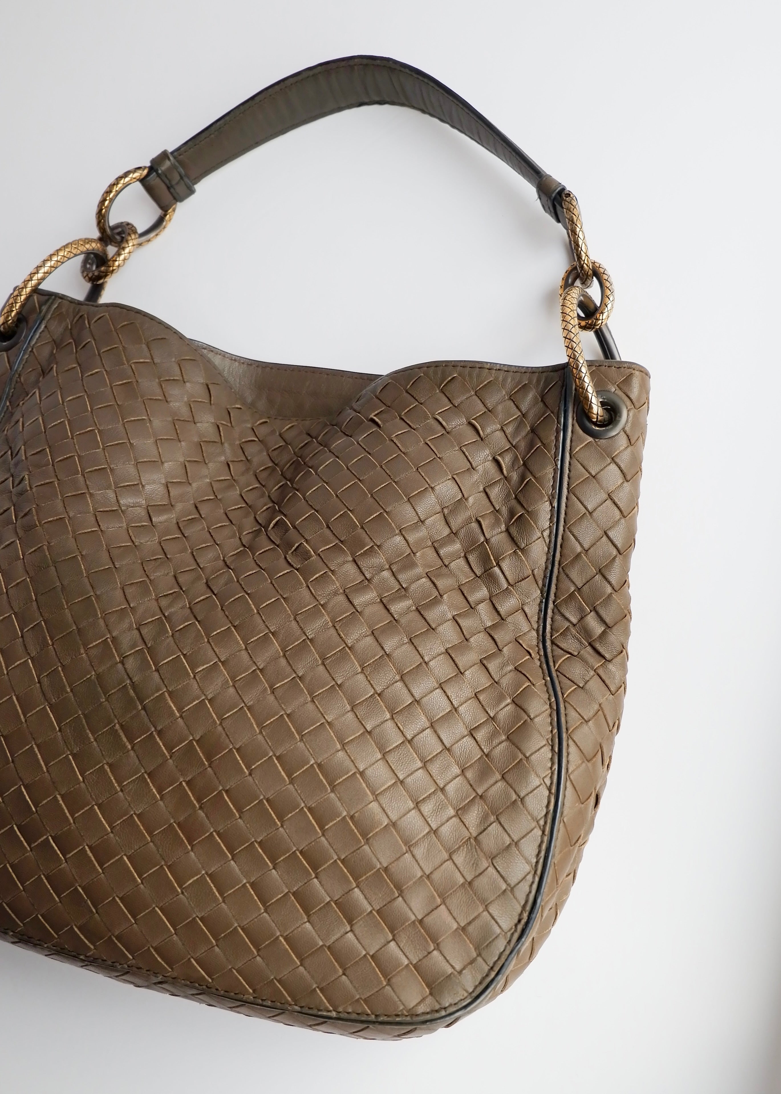 Authentic Preowned Bottega Veneta Intrecciato Khaki Shoulder Bag