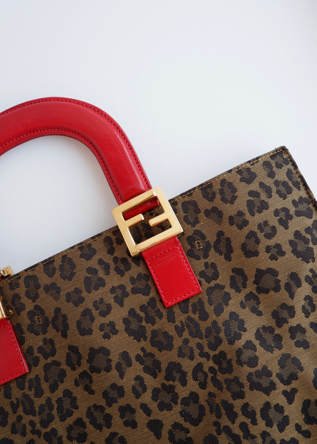 Authentic Preowned Vintage Fendi Animal Print Canvas/Leather Top Handle Tote