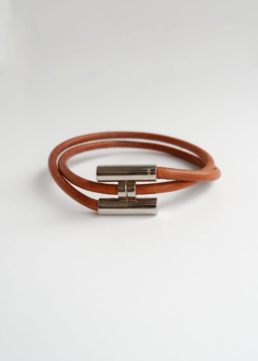 Preowned Hermes Brown Leather H Wrap Bracelet