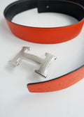 Authentic Preowned Hermes Black/ Orange Leather Martelee H Belt - 85