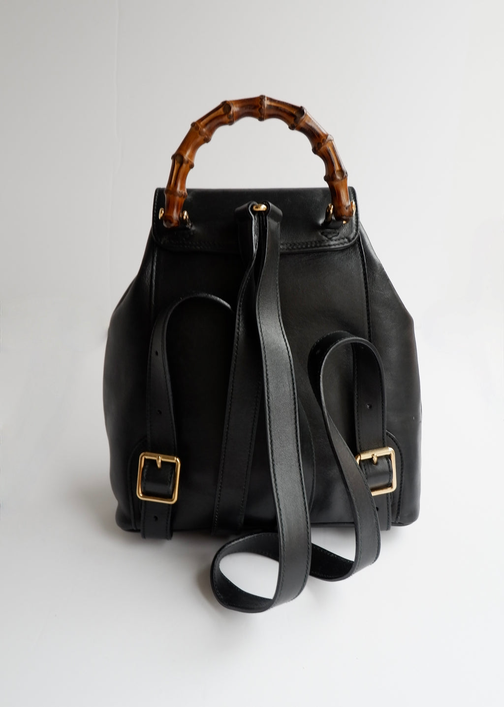 Preowned Gucci Black Leather Bamboo Micro Backpack