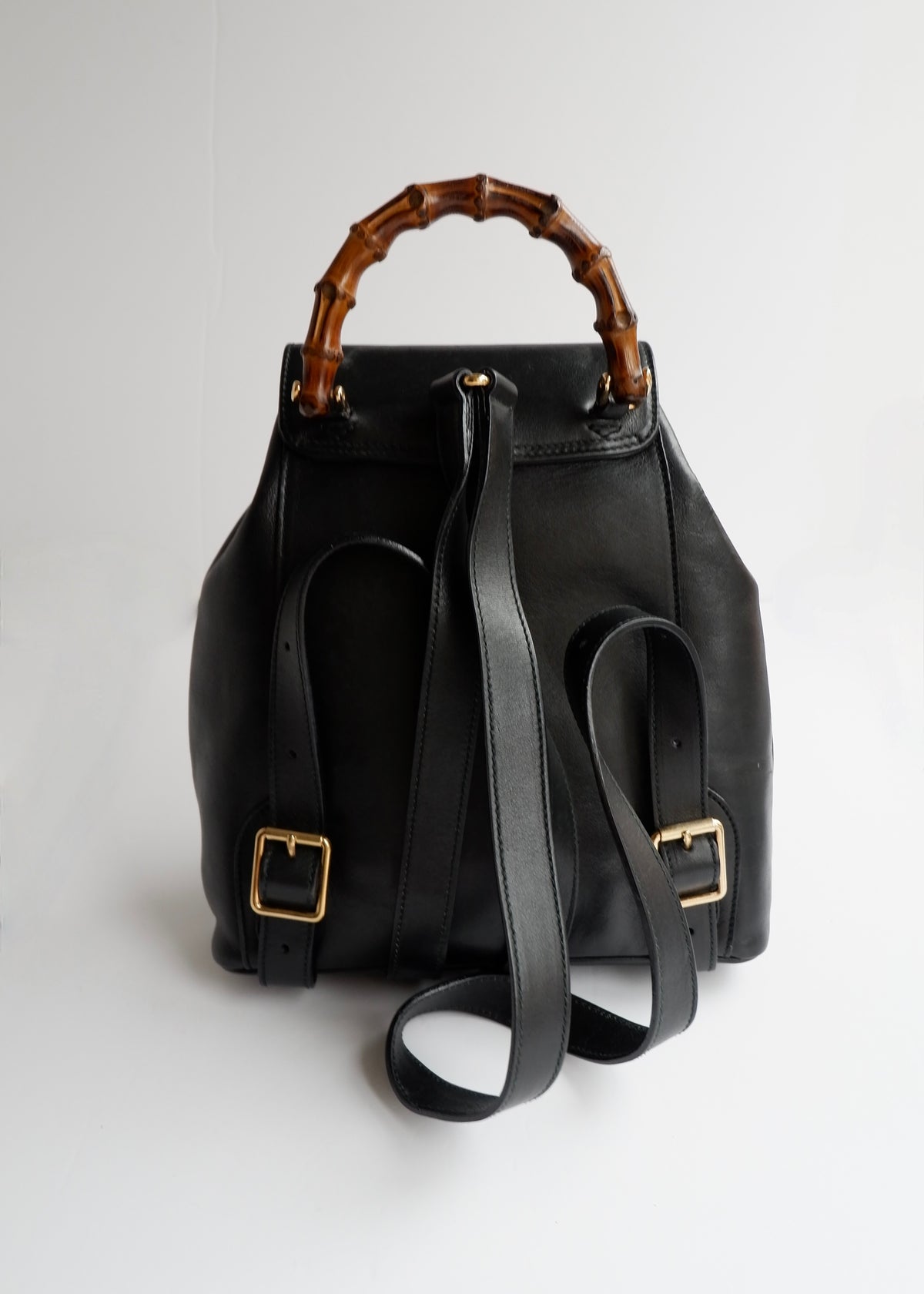 Preowned Gucci Black Leather Bamboo Micro Backpack