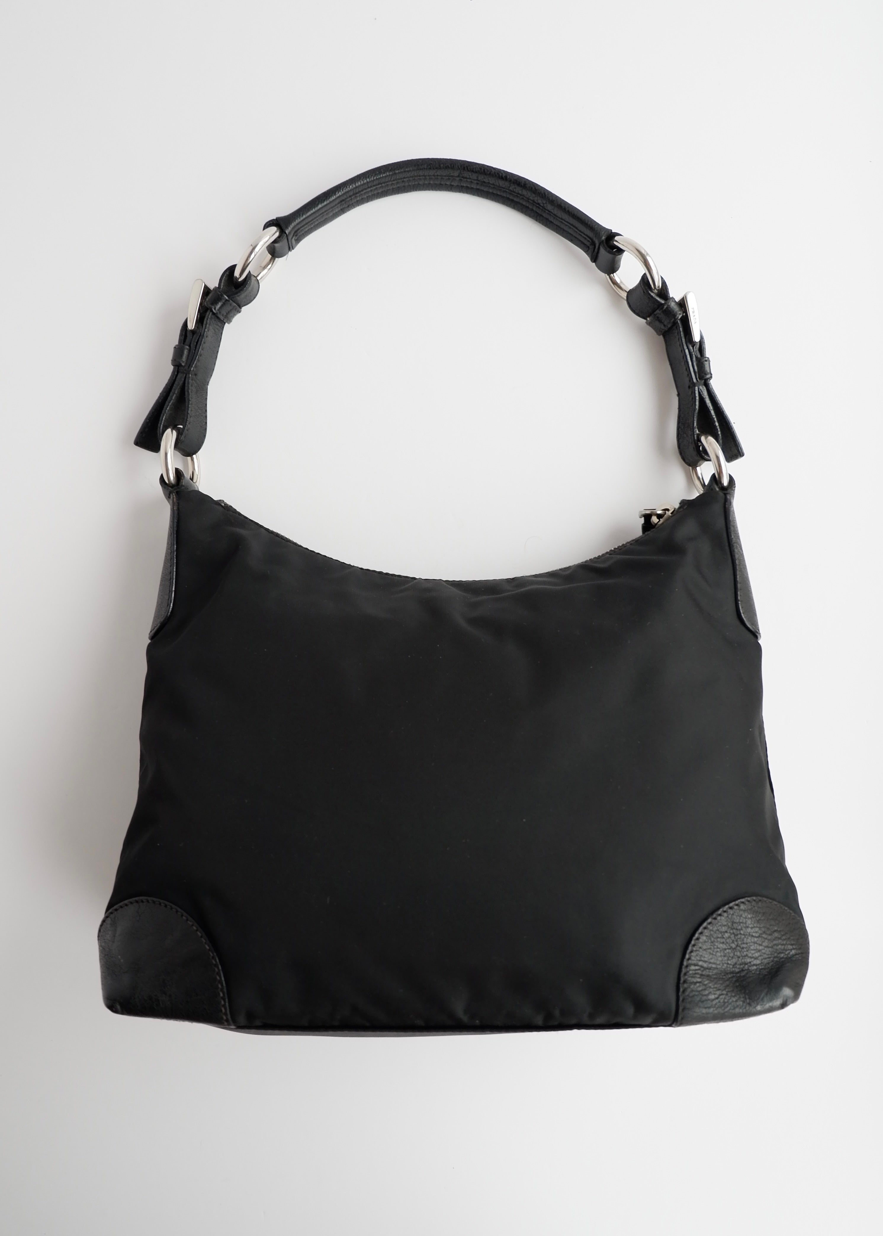 Authentic Preowned Prada Black Nylon Embroidered Hobo Shoulder Bag