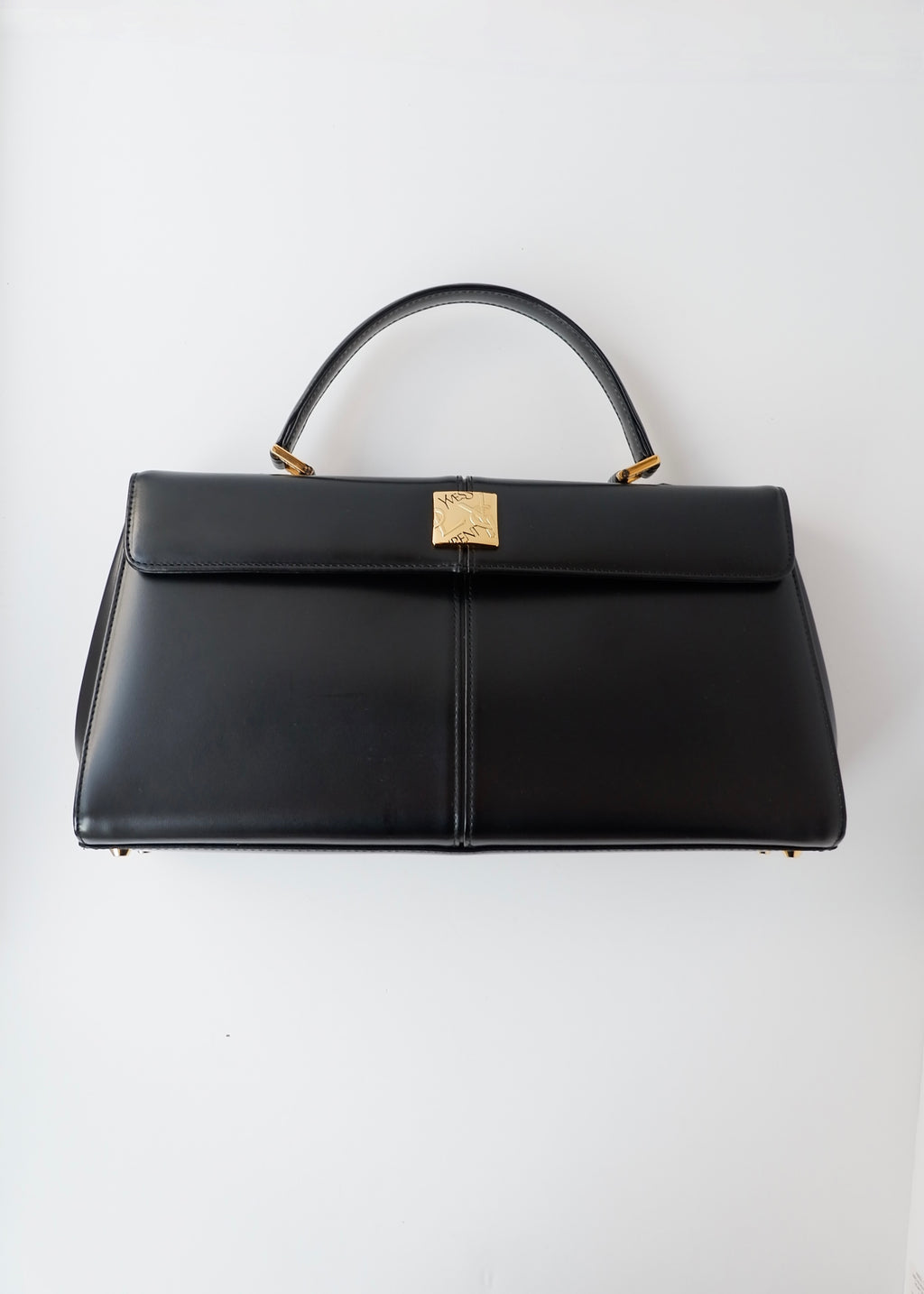 Preowned Vintage YSL Black Leather Top Handle Bag