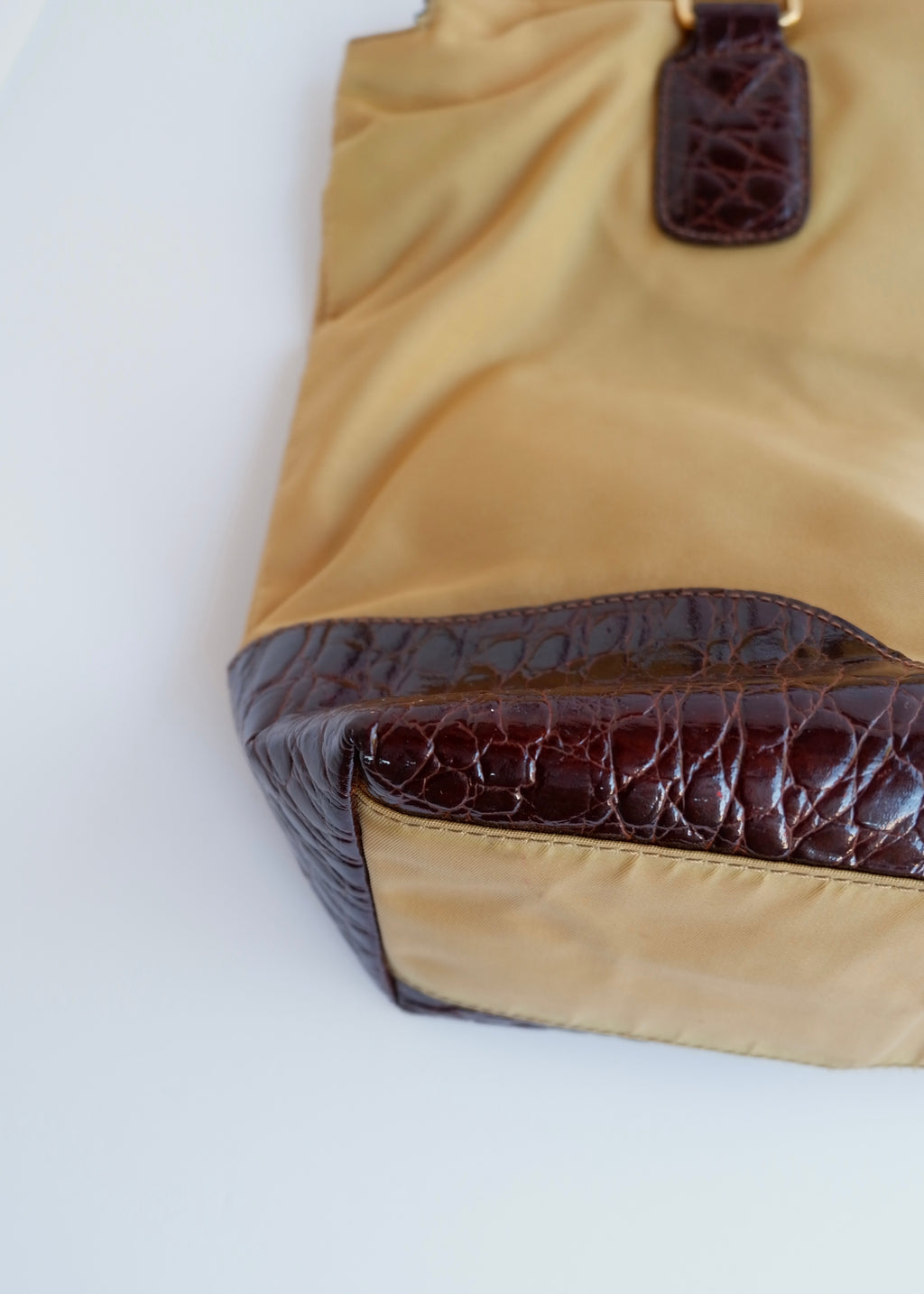 Authentic Preowned Vintage Prada Brown/Khaki Nylon/Patent Leather Handbag