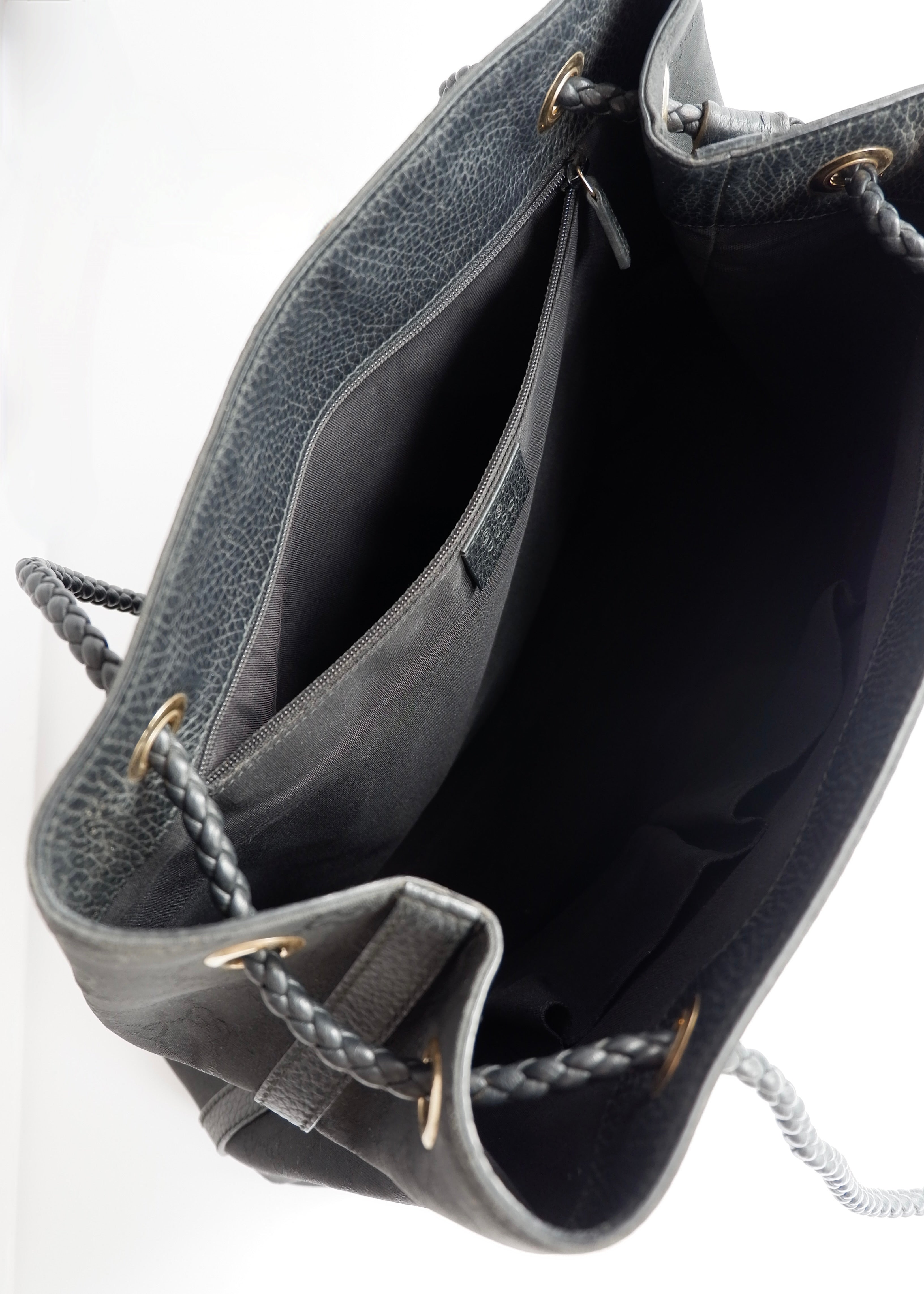 Preowned Gucci Black GG Canvas Leather Woven Strap Shoulder Tote