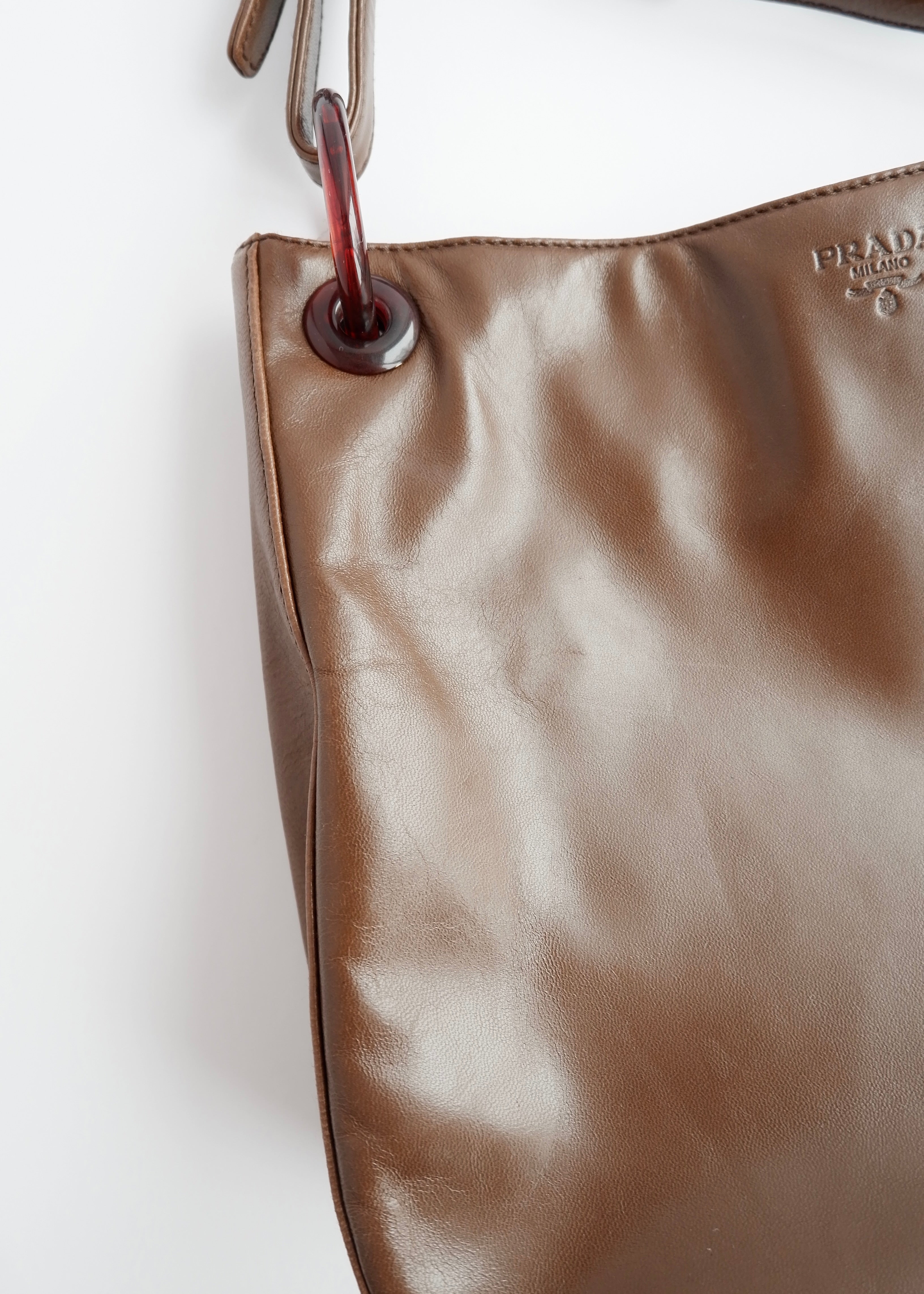 Authentic Preowned Prada Brown Leather Tortoise Chain Shoulder Bag