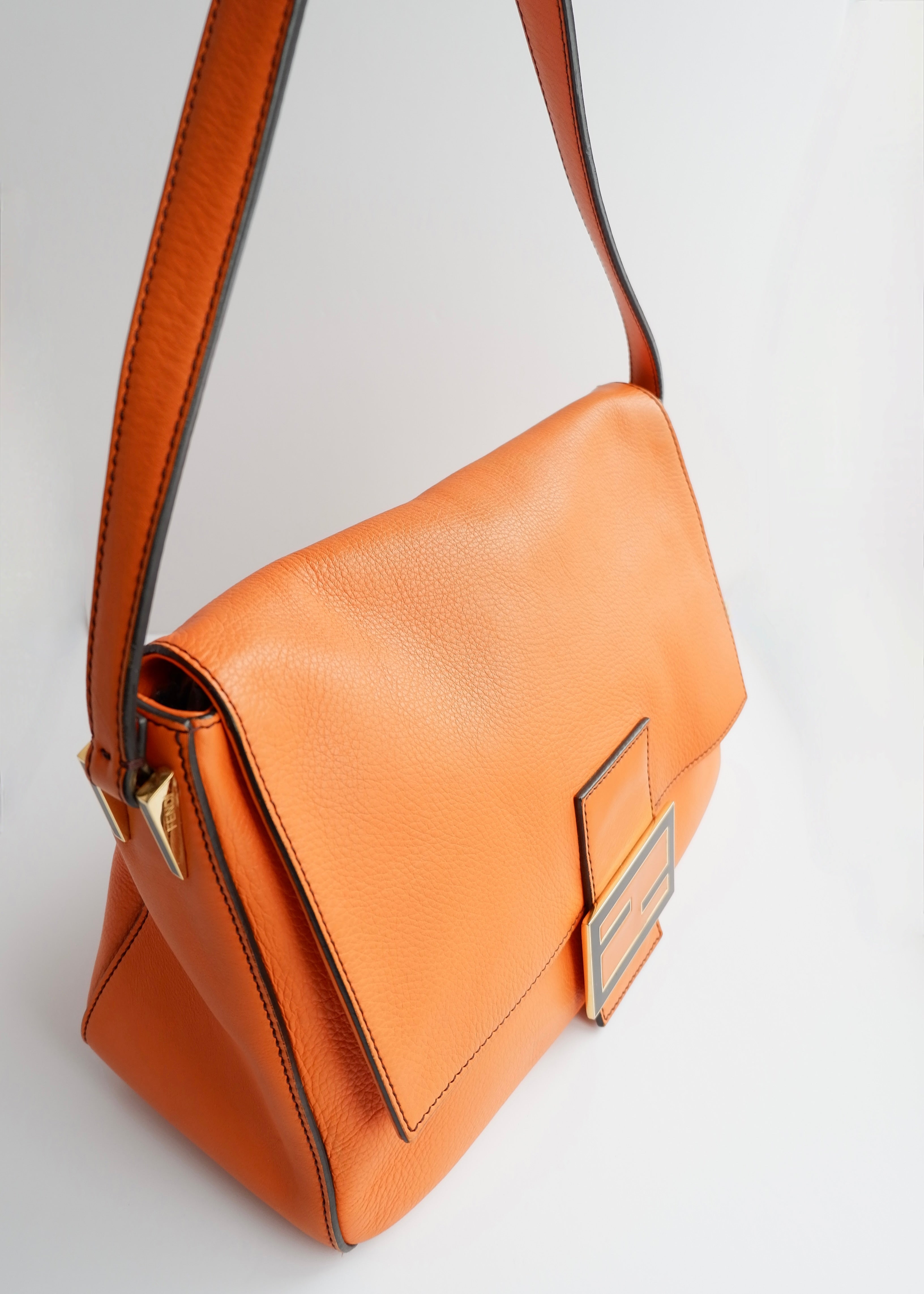 Authentic Preowned Fendi Orange Leather Mamma Baguette