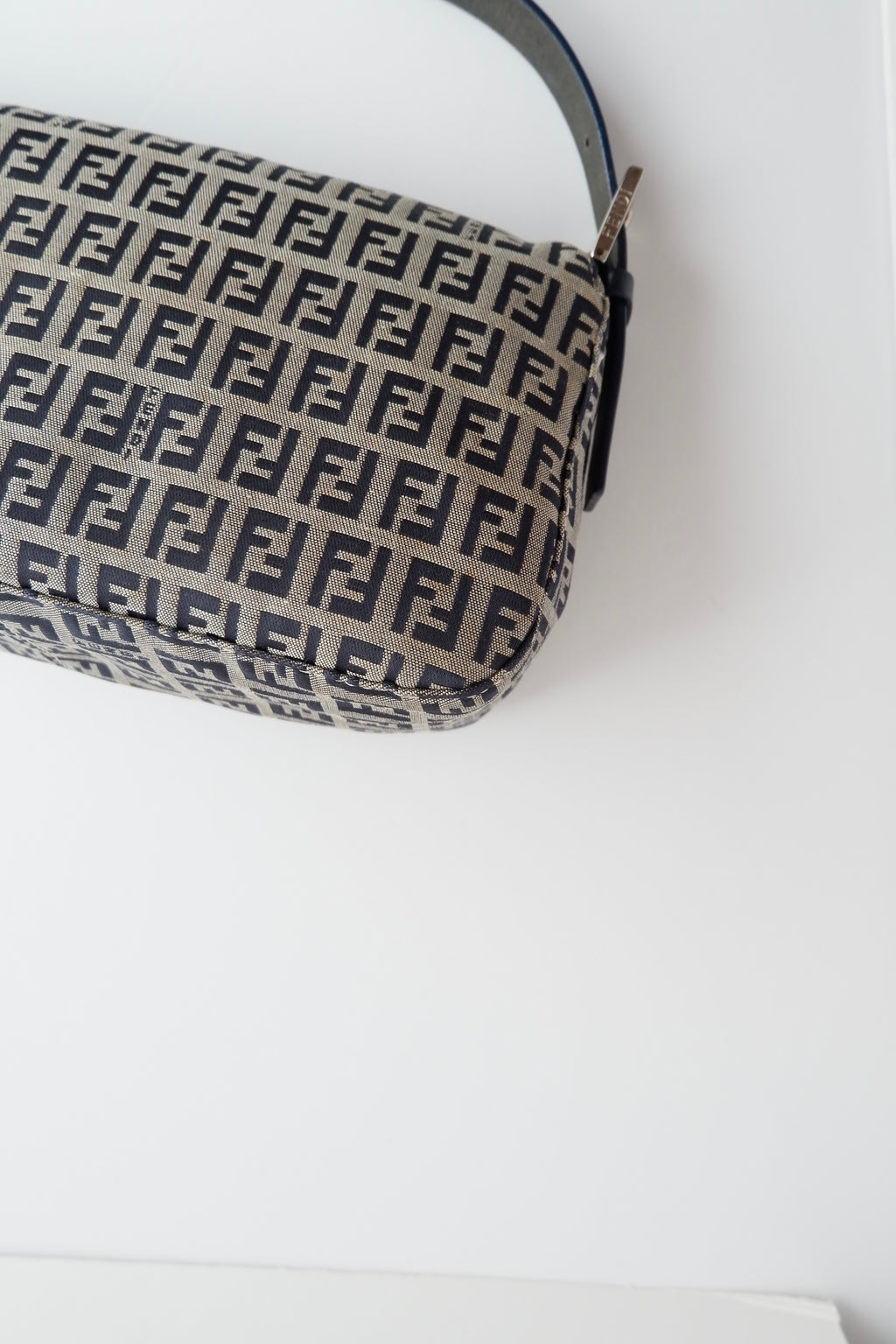 Authentic Preowned Fendi Navy Zucchino Baguette Shoulder