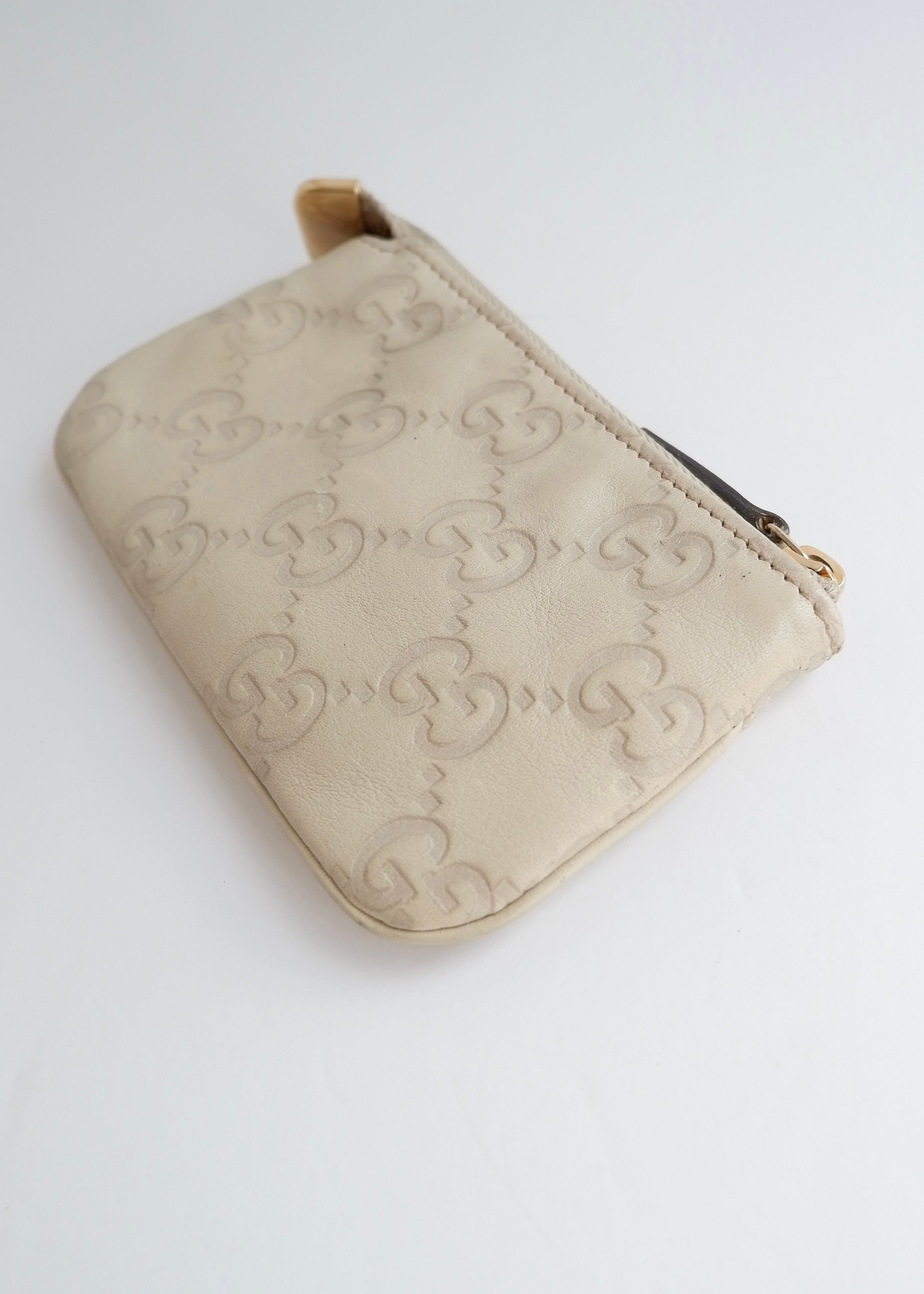 Preowned Gucci Beige Leather GG Card/Key Pouch