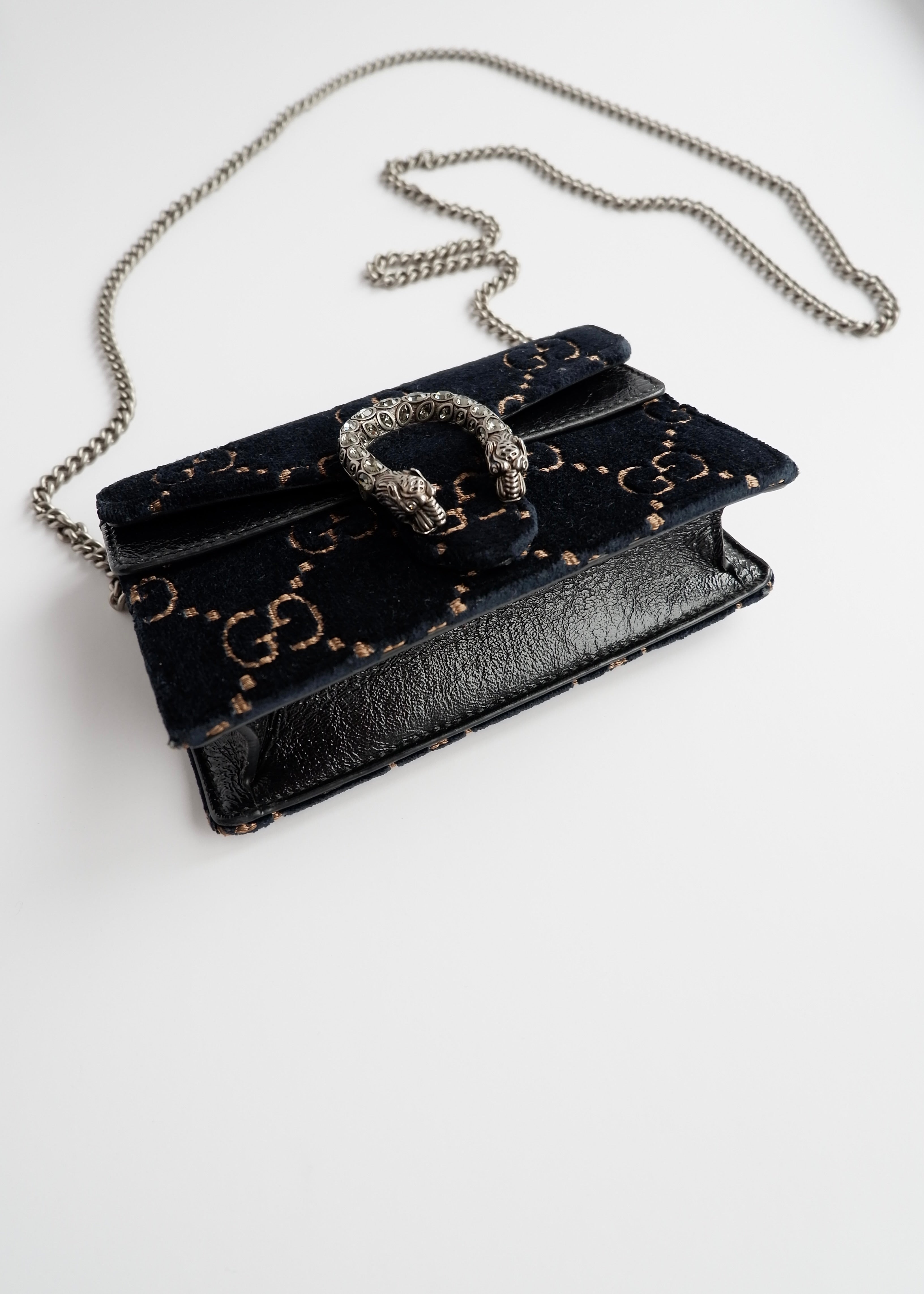 Authentic Preowned Gucci Navy Velvet Super Mini Dionysus Bag