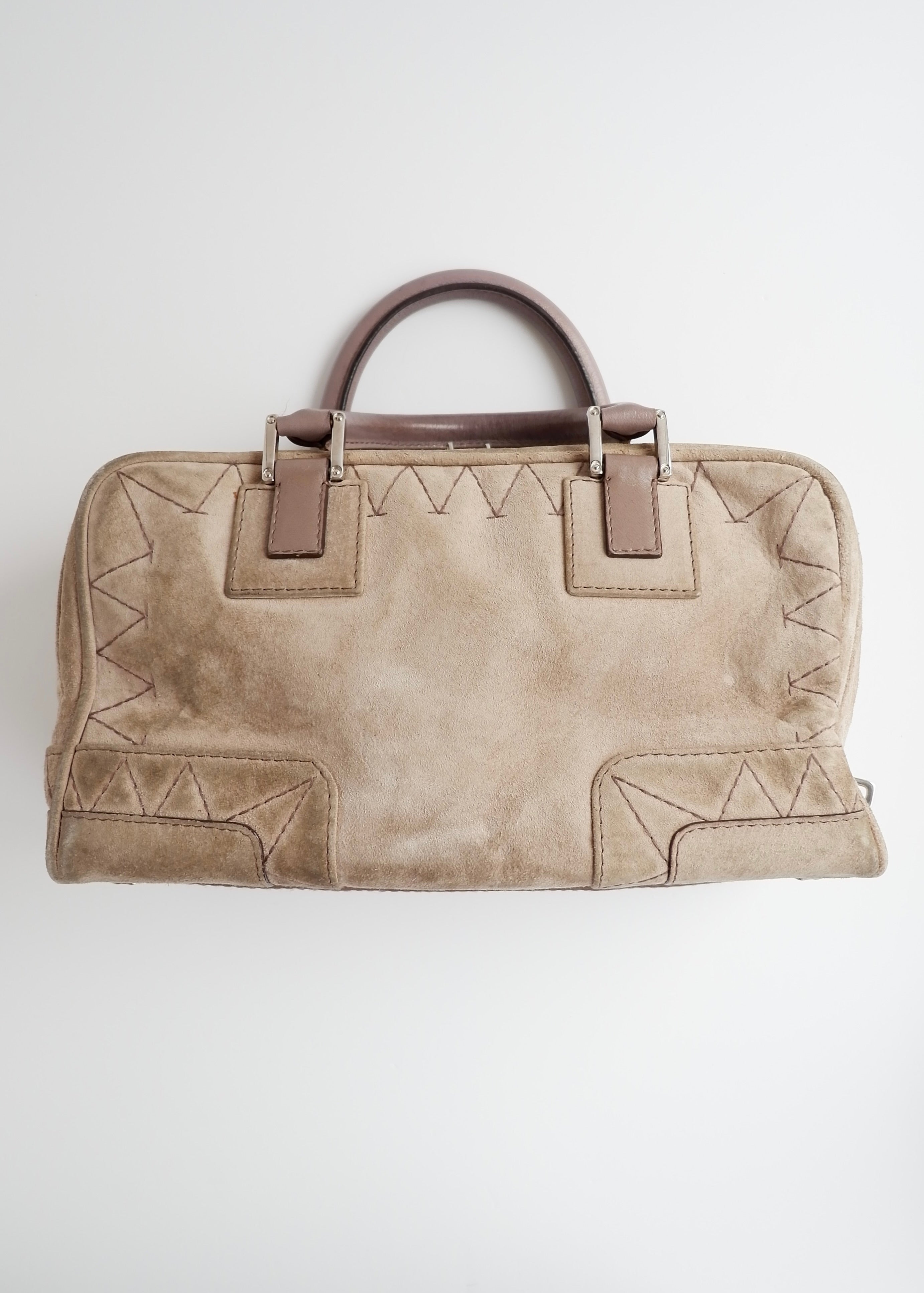 Sac à main Loewe Amazona en daim gris authentique d'occasion