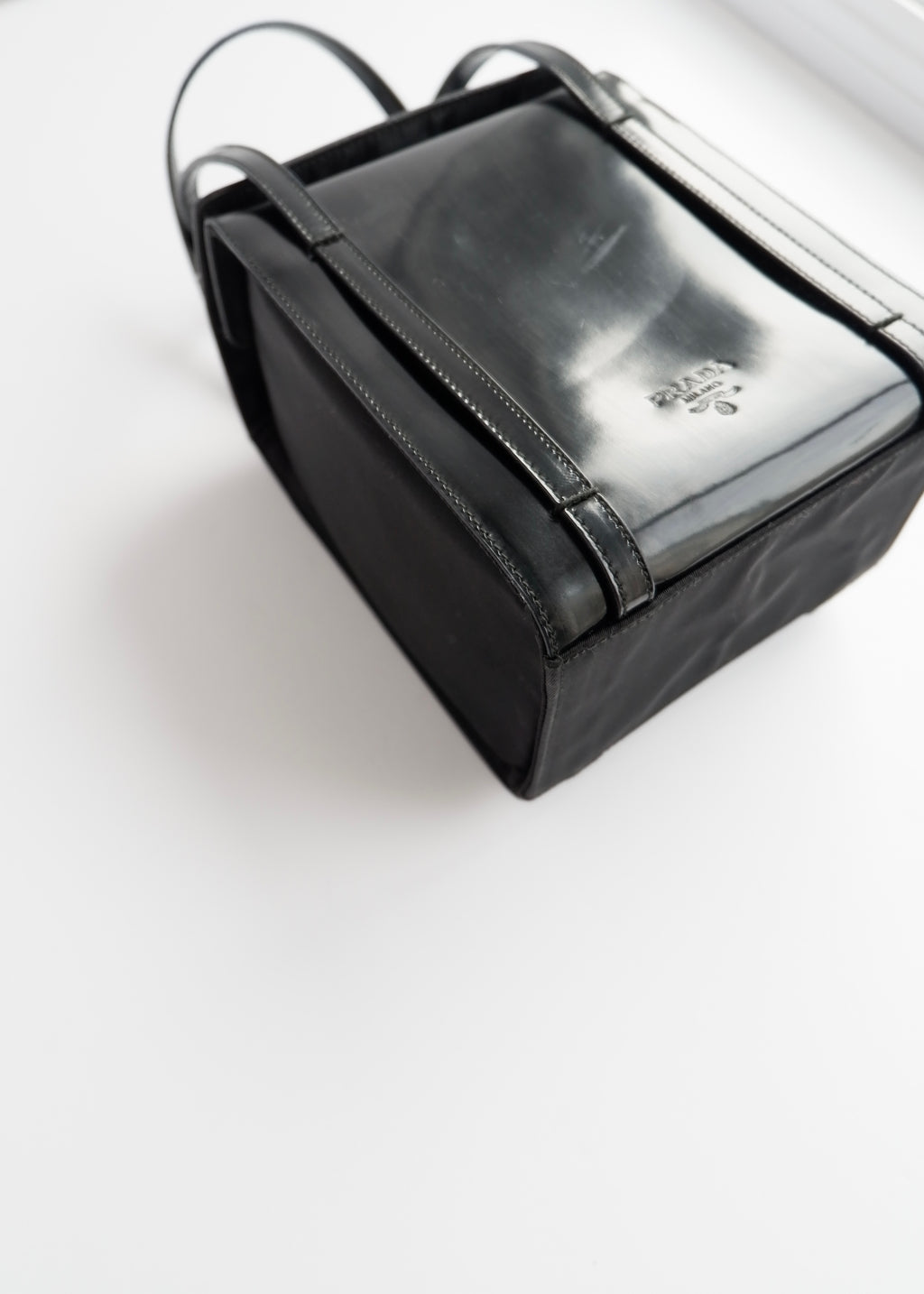 Authentic Preowned Prada Black Patent Leather/Nylon Top Handle Bag