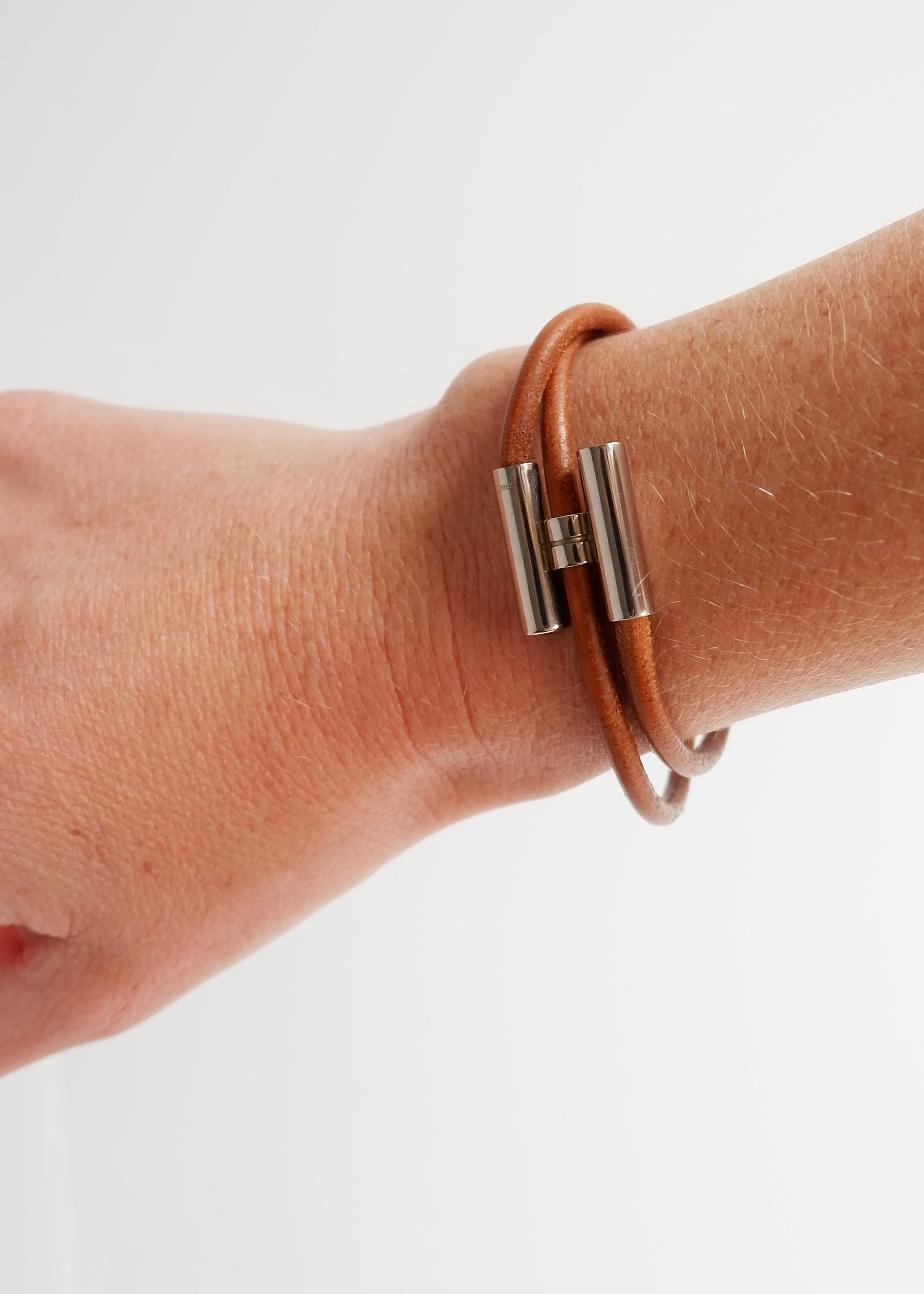 Preowned Hermes Brown Leather H Wrap Bracelet