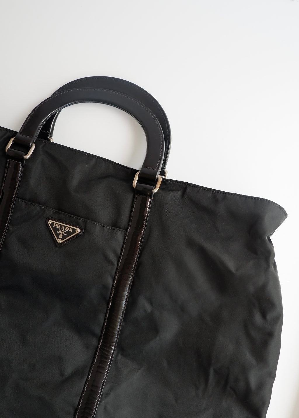 Preowned Prada Black Nylon/Leather Two Way Messenger Tote