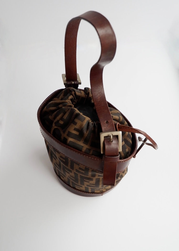 Authentic Preowned Vintage Fendi Brown Zucca Bucket Handbag