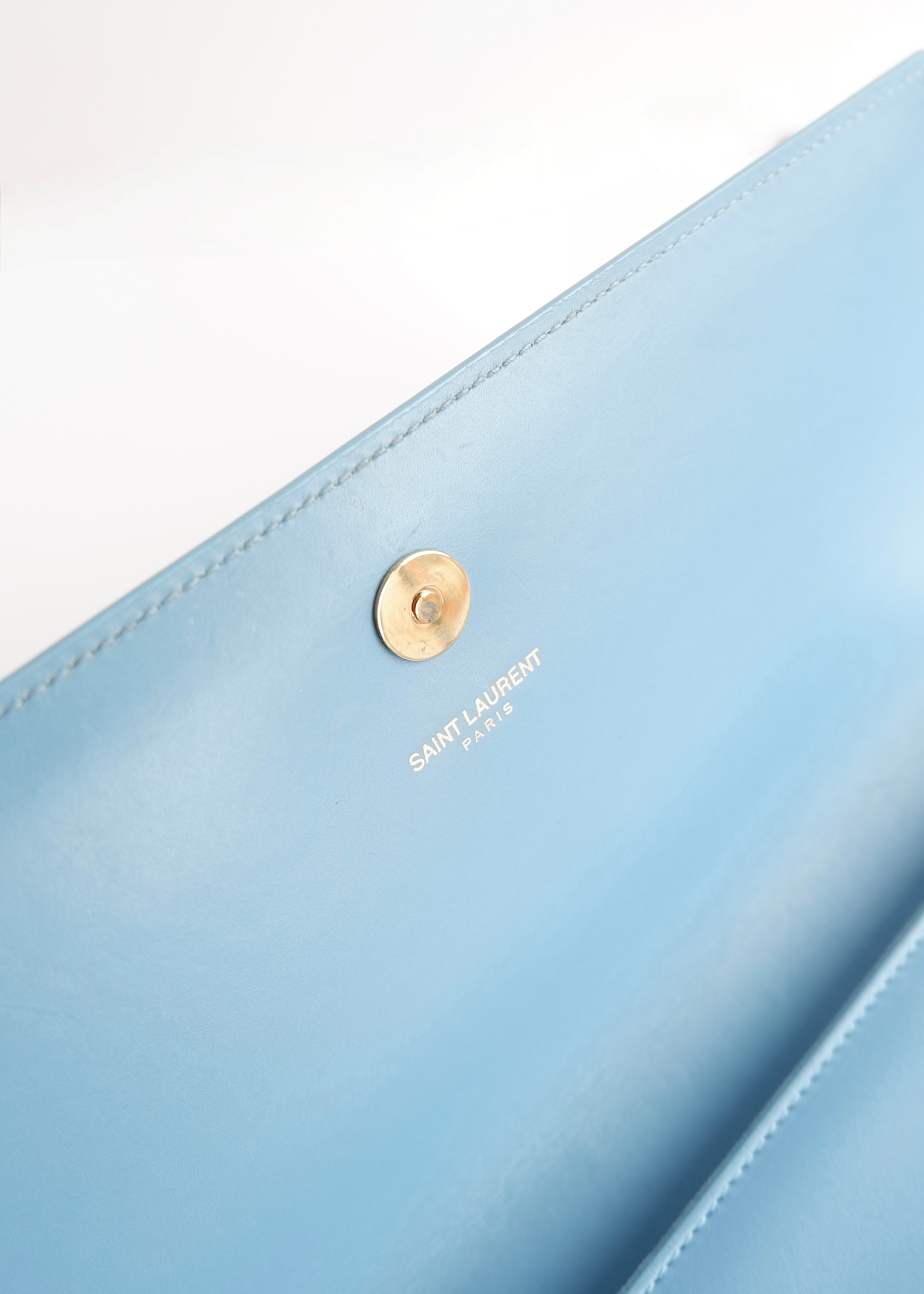 Authentic Preowned Saint Laurent Blue Leather YSL Logo Long Clutch Bag