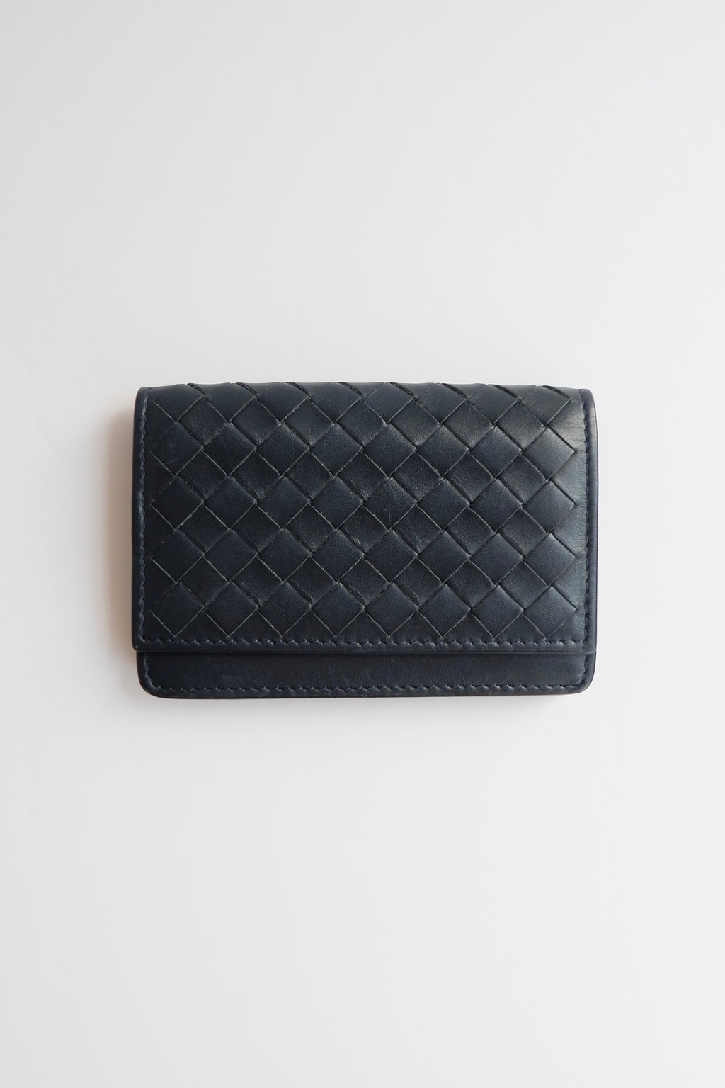 Preowned Bottega Veneta Navy Woven Leather Card Holder
