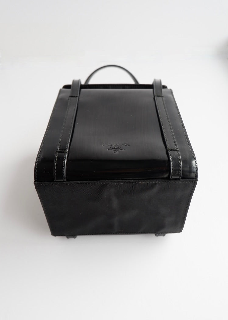 Authentic Preowned Prada Black Patent Leather/Nylon Top Handle Bag