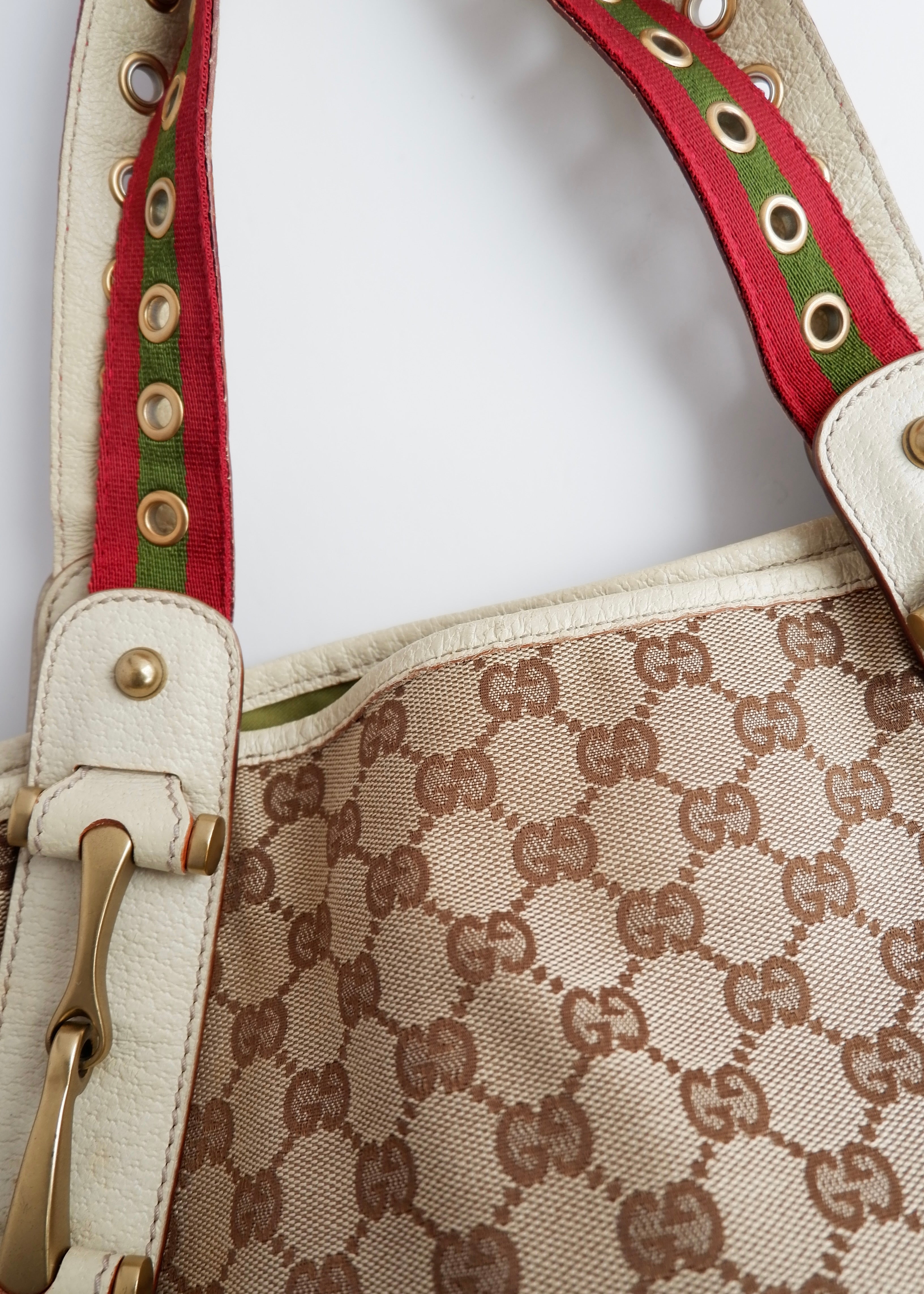 Authentic Preowned Gucci White GG Canvas Sherry Line Hobo Shoulder Bag