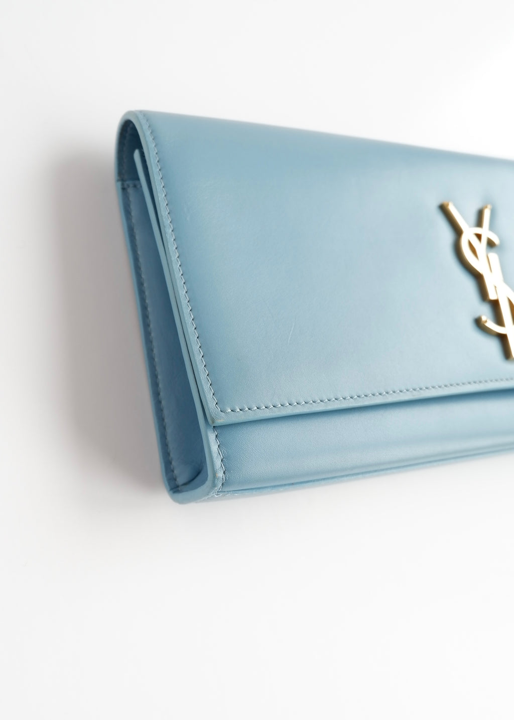 Authentic Preowned Saint Laurent Blue Leather YSL Logo Long Clutch Bag