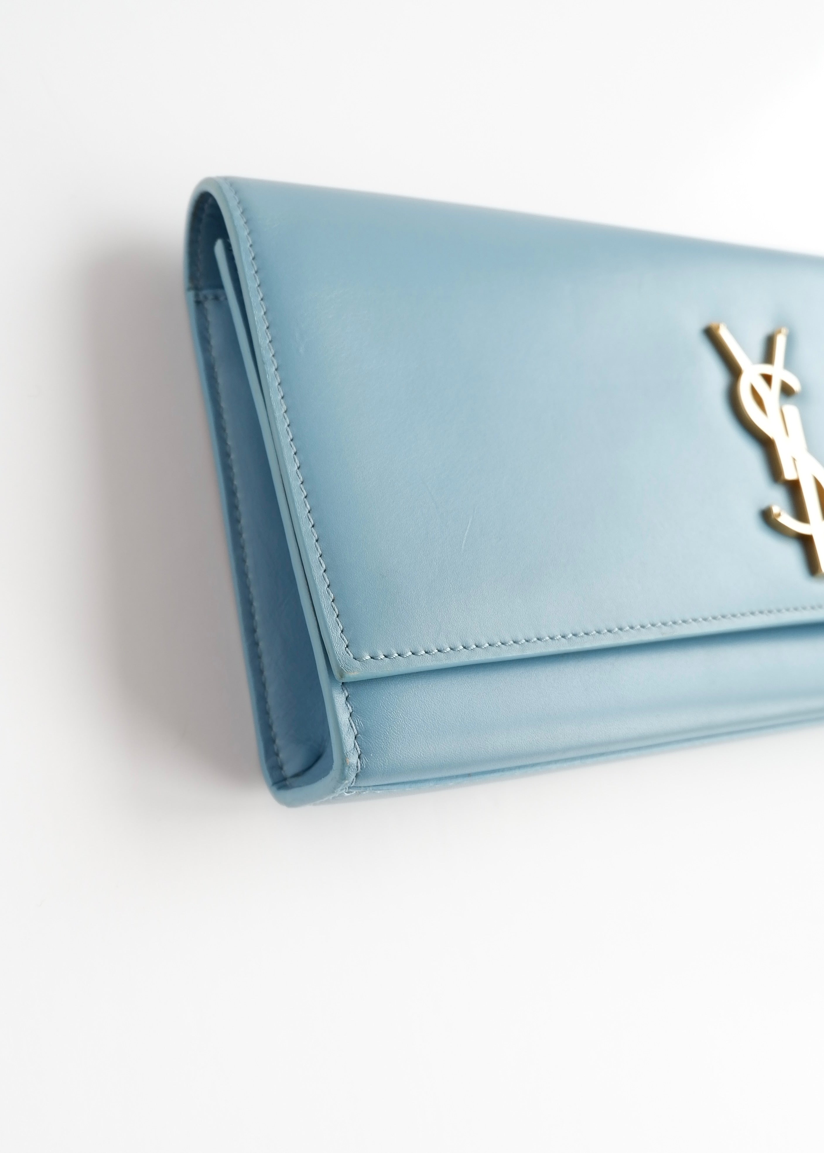 Authentic Preowned Saint Laurent Blue Leather YSL Logo Long Clutch Bag