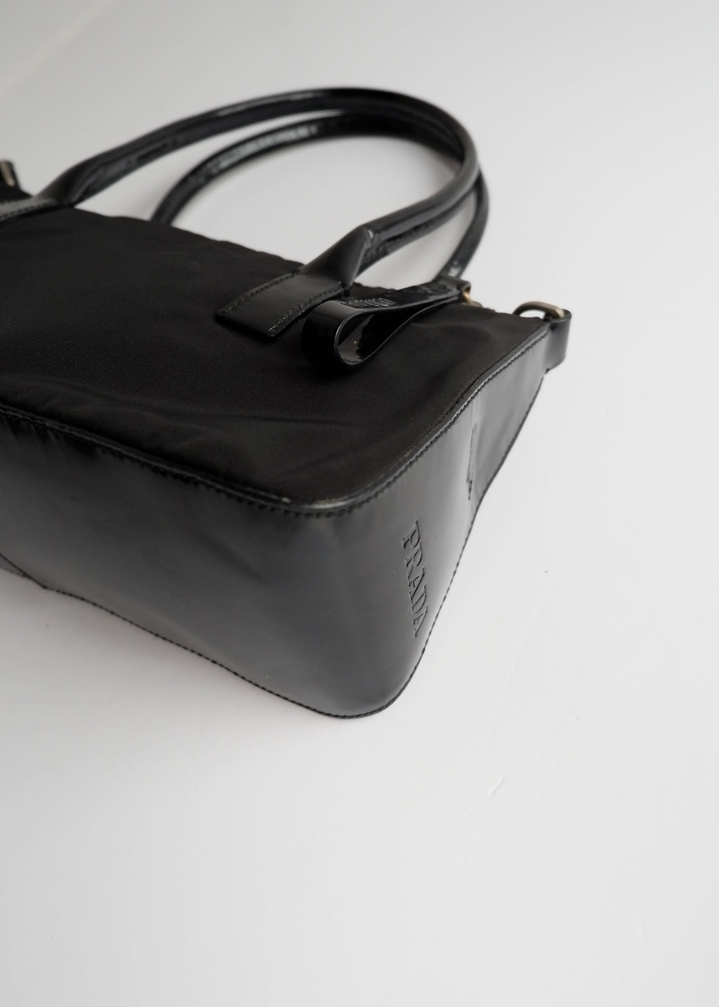 Preowned Prada Black Nylon/ Patent Two Way Bag
