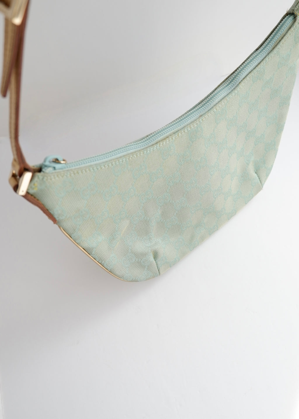 Authentic Preowned Gucci Blue GG Canvas Gold Strap Half Moon Shoulder Bag