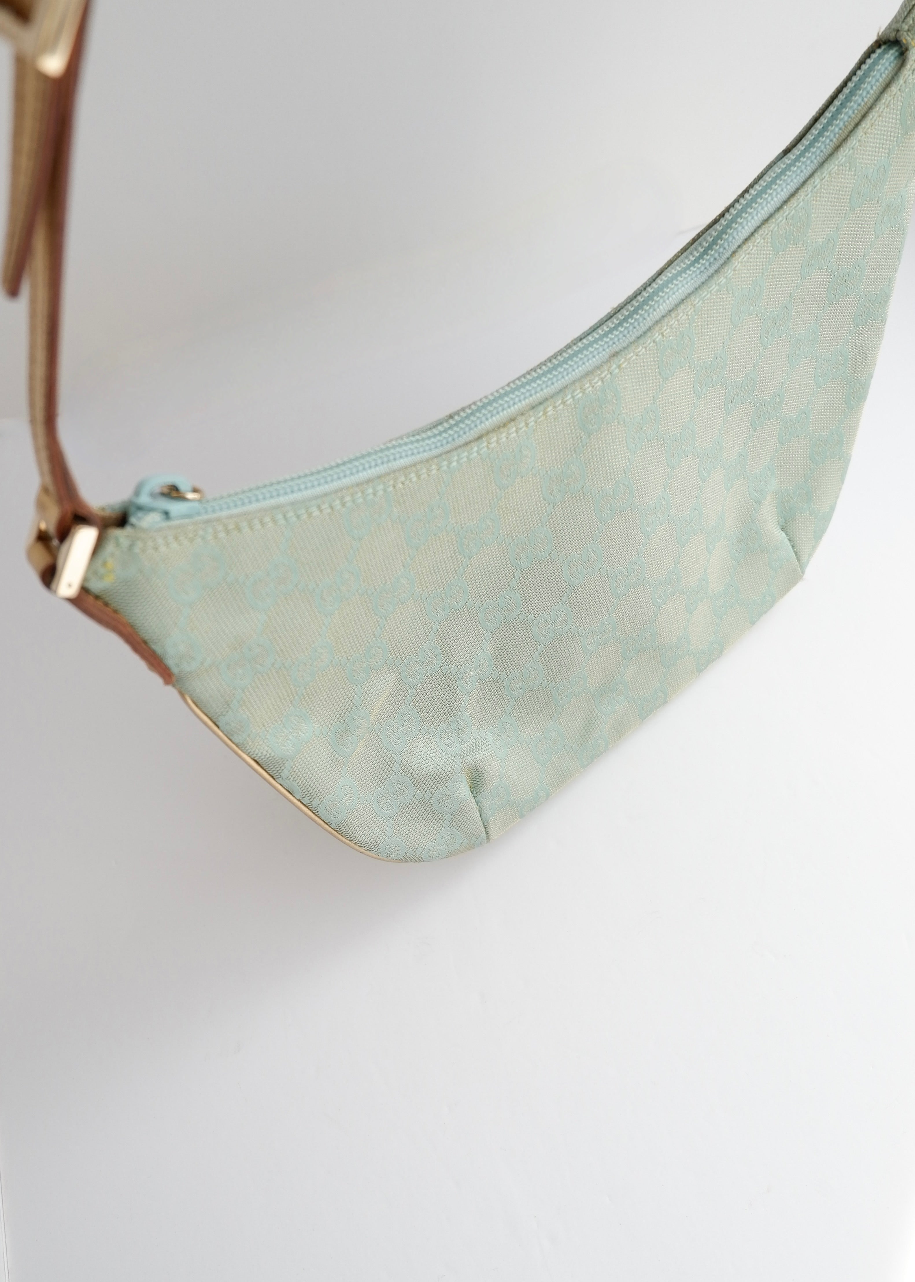 Authentic Preowned Gucci Blue GG Canvas Gold Strap Half Moon Shoulder Bag