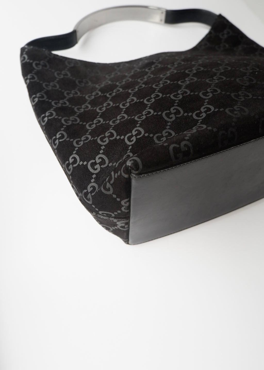 Preowned Gucci Black Suede GG Shoulder Bag