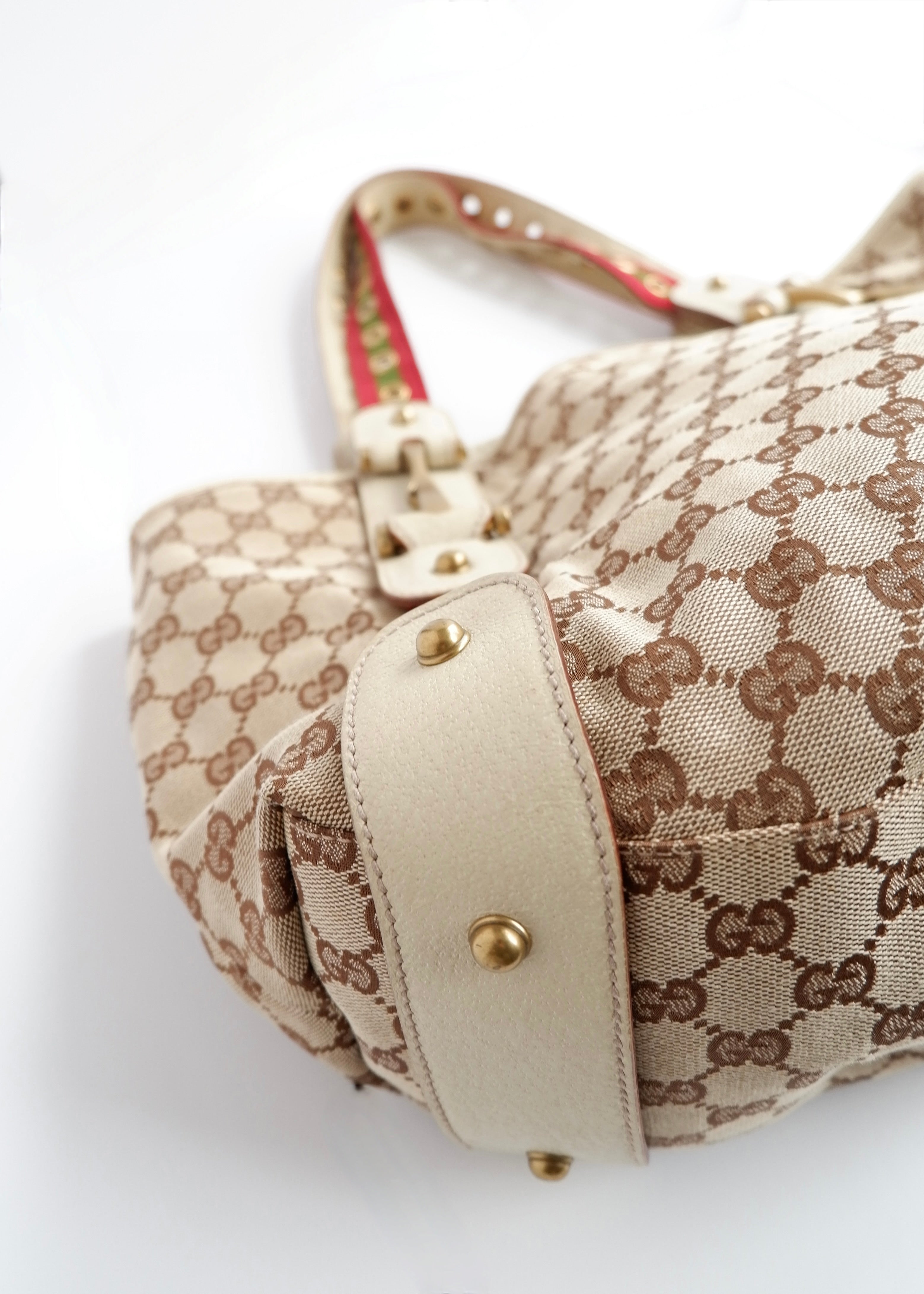 Authentic Preowned Gucci White GG Canvas Sherry Line Hobo Shoulder Bag