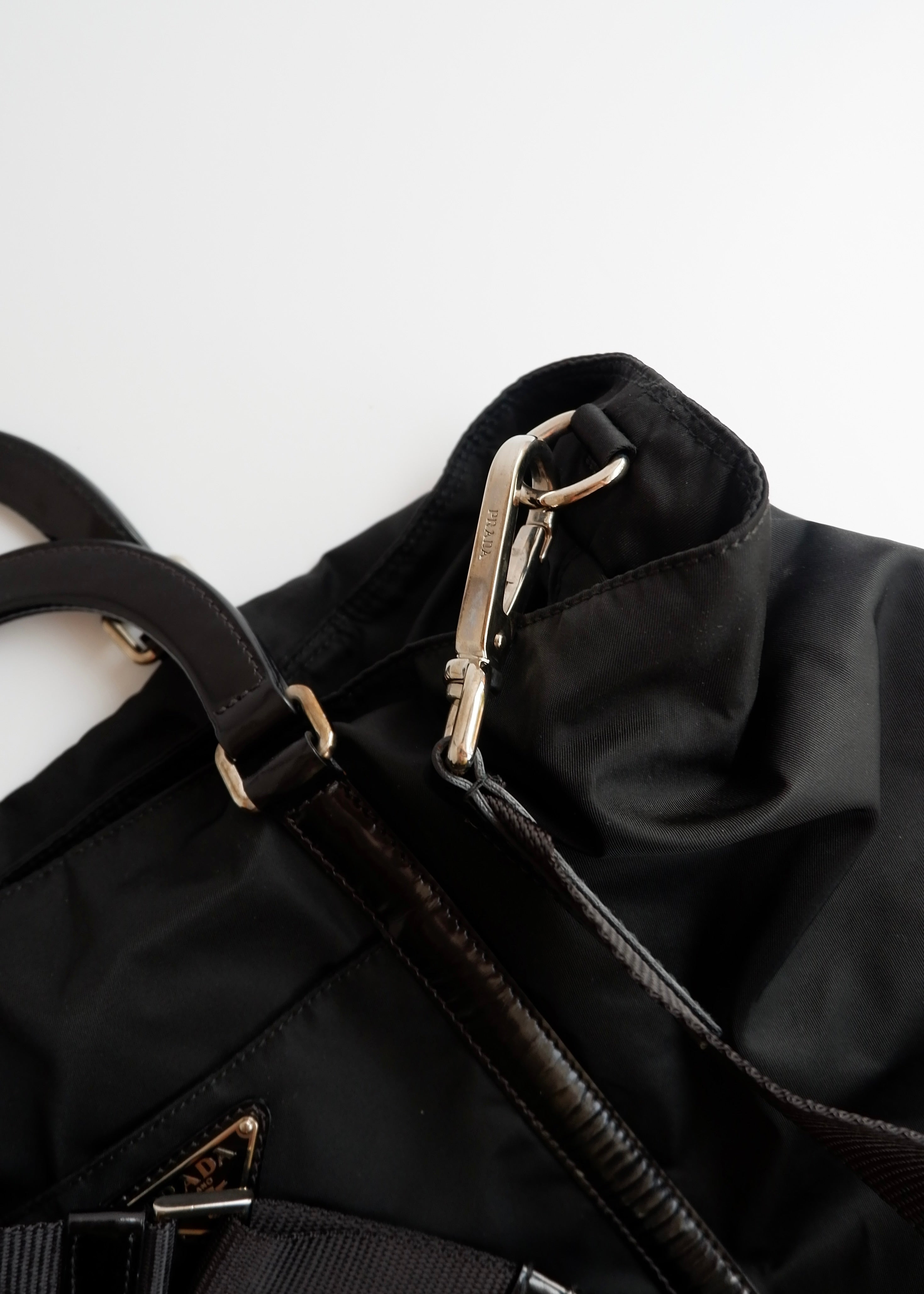 Preowned Prada Black Nylon/Leather Two Way Messenger Tote