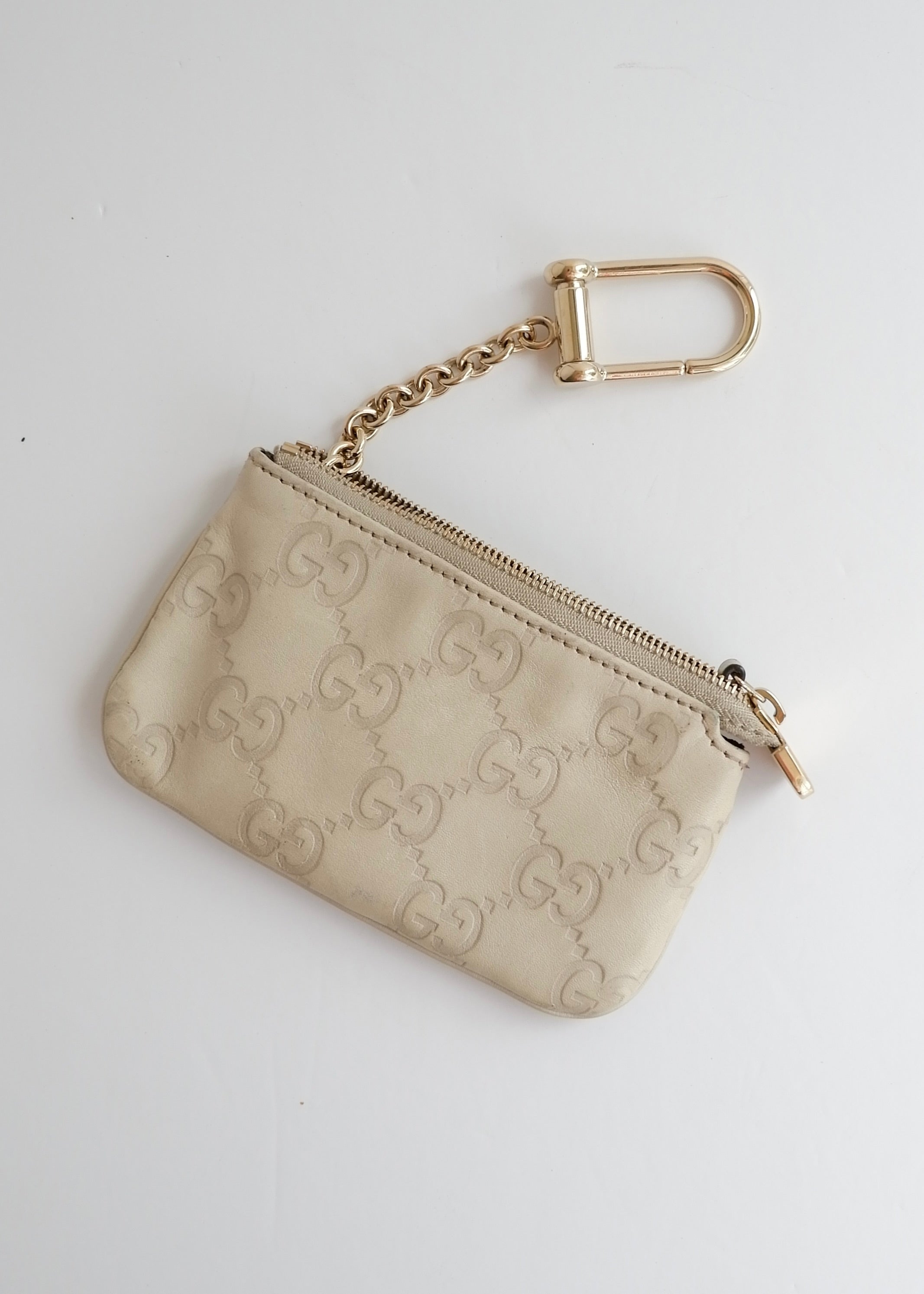 Preowned Gucci Beige Leather GG Card/Key Pouch