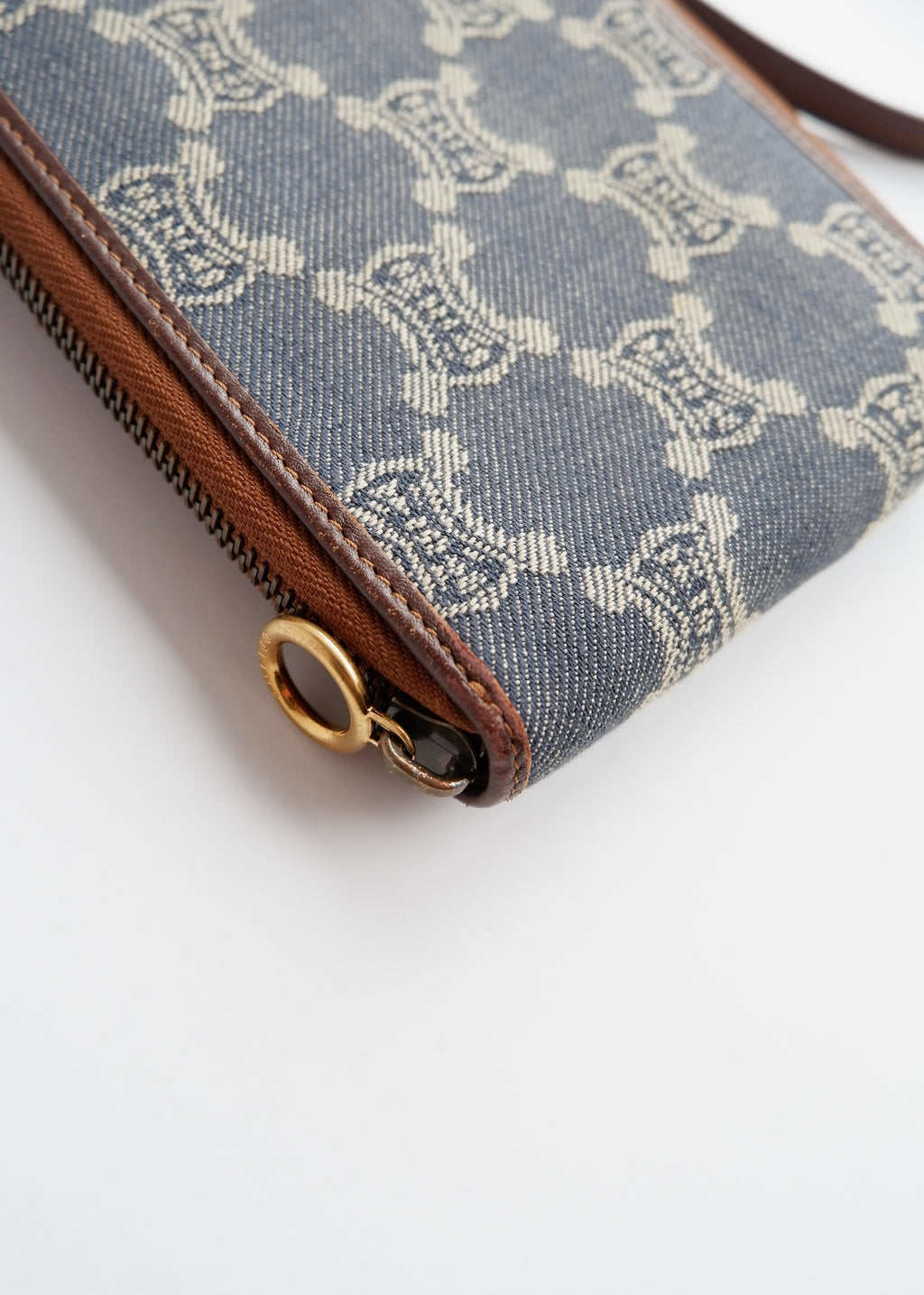 Authentic Preowned Vintage Celine Blue Denim Triomphe Print WOC