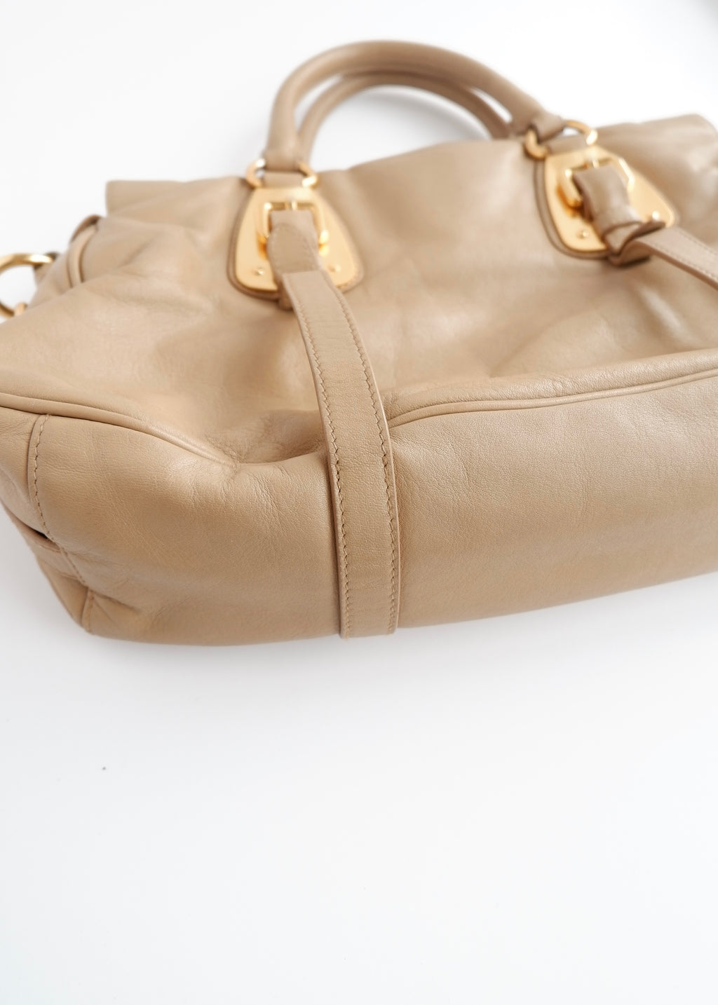 Authentique sac Prada en cuir marron, deux-en-un, d'occasion