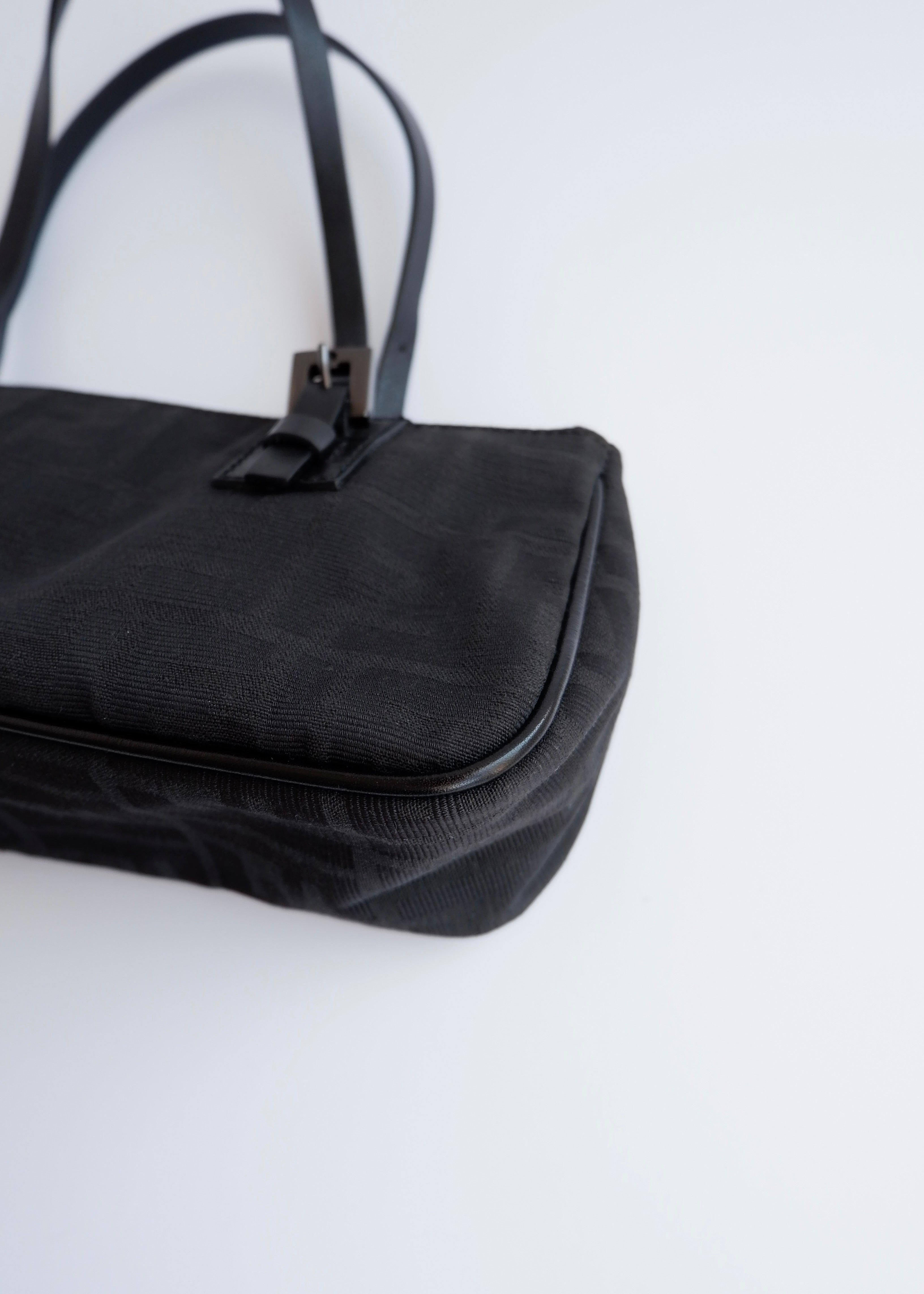 Authentic Preowned Fendi Black Zucca Canvas East West Shoulder Bag