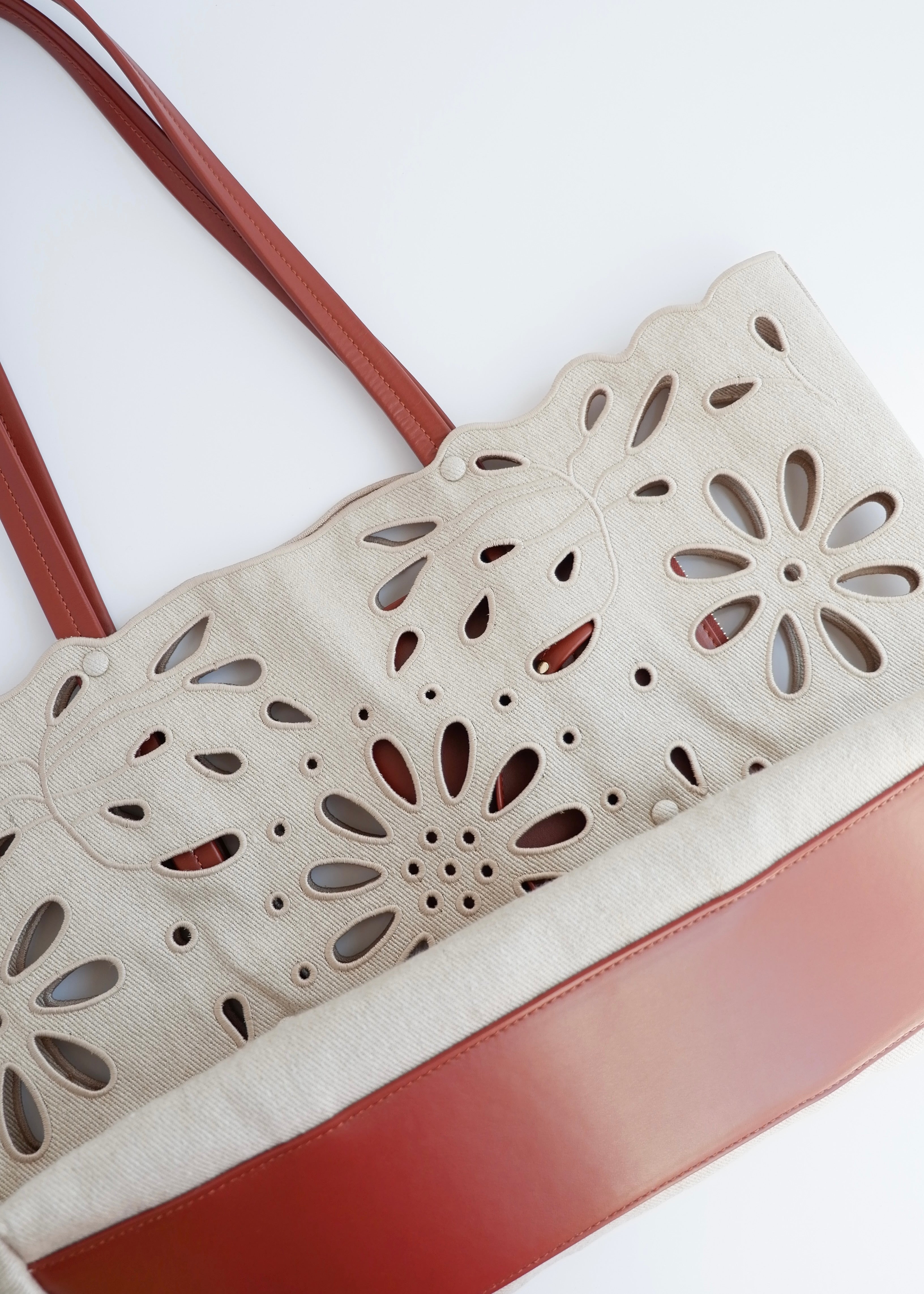 Authentic Preowned Chloe Beige Linen Calfskin Large Kamilla North-South Tote