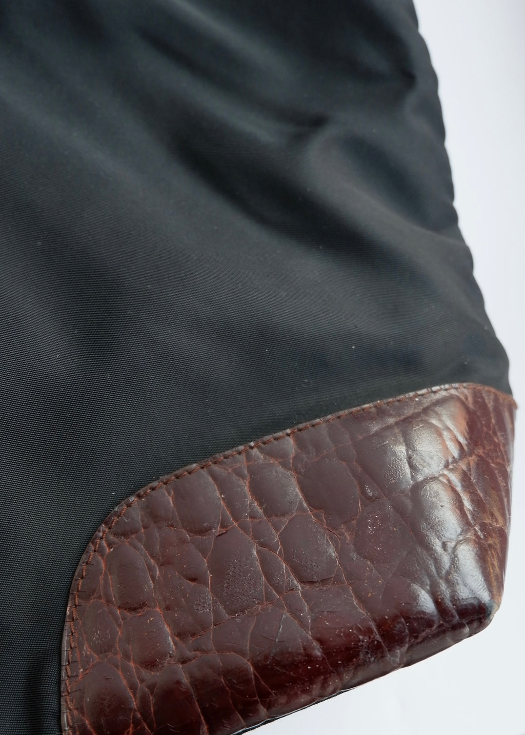 Authentic Preowned Prada Black/ Burgundy Nylon/Patent Leather Long Strap Tote Bag