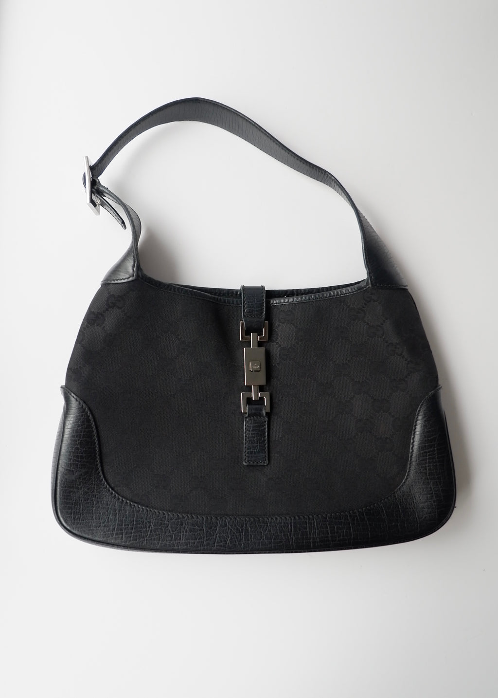 Preowned Gucci Black GG Canvas/ Leather Jackie Shoulder Bag