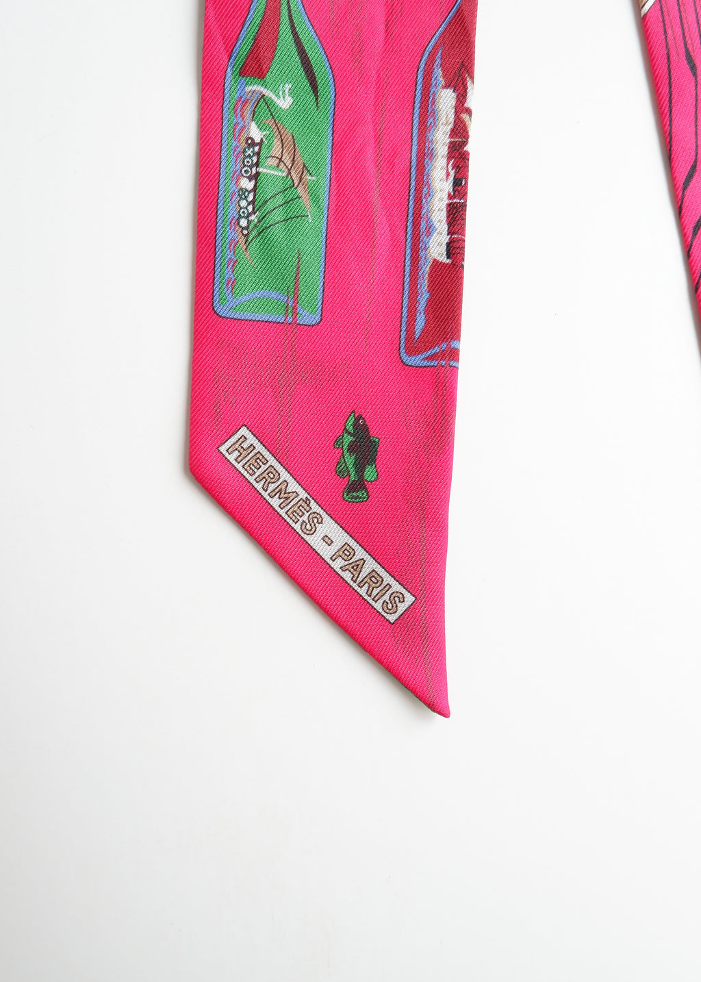 Authentic Preowned Hermes Pink Mixed Print Twilly