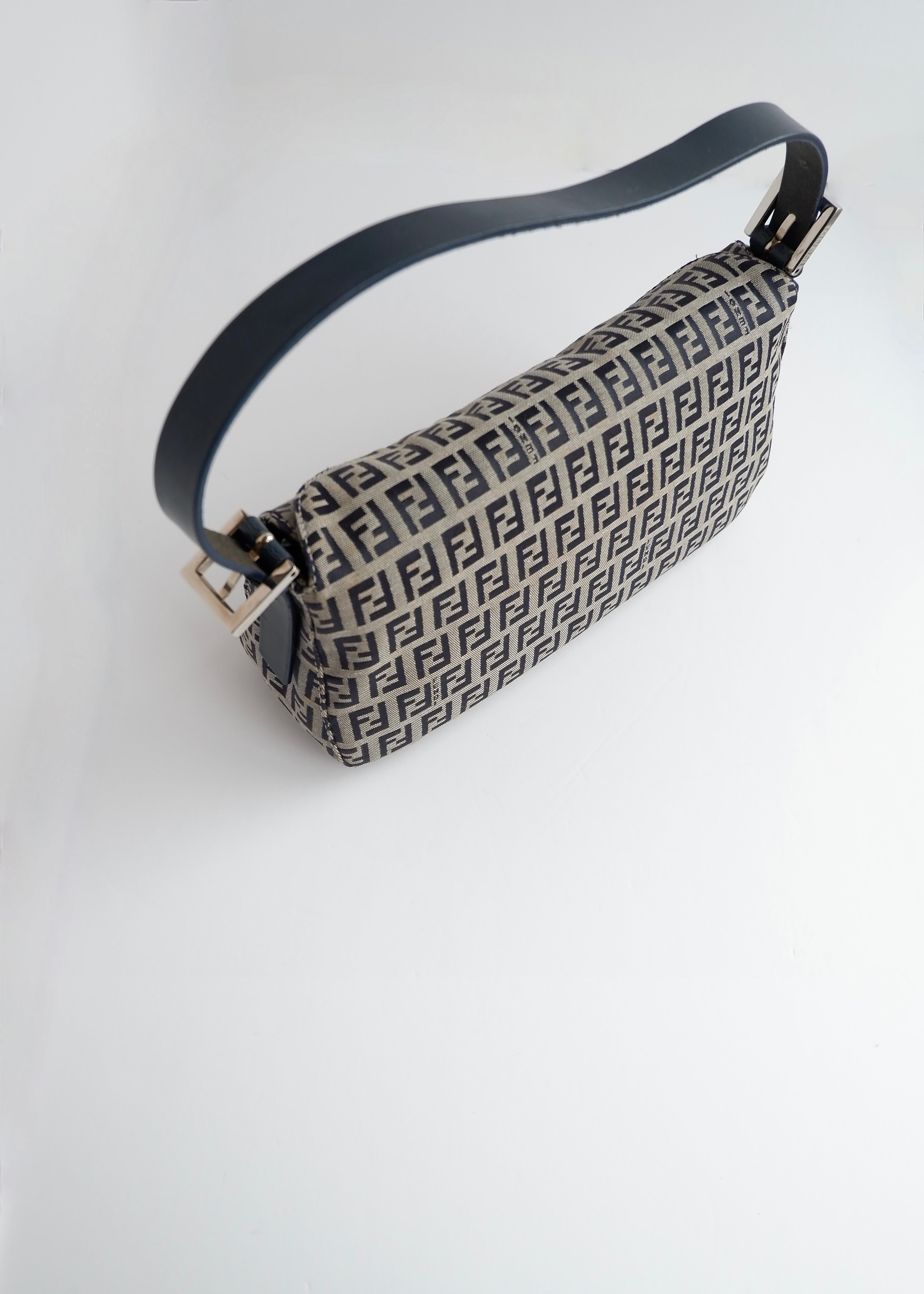 Authentic Preowned Fendi Navy Zucchino Baguette Shoulder